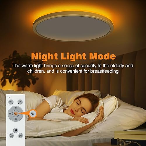 Miniatura 4 de slochi Lámpara de techo LED de 13 pulgadas con control remoto, luz nocturna de 2000 K, cálida 3000 K-6500 K, color de luz ajustable, modernas luces