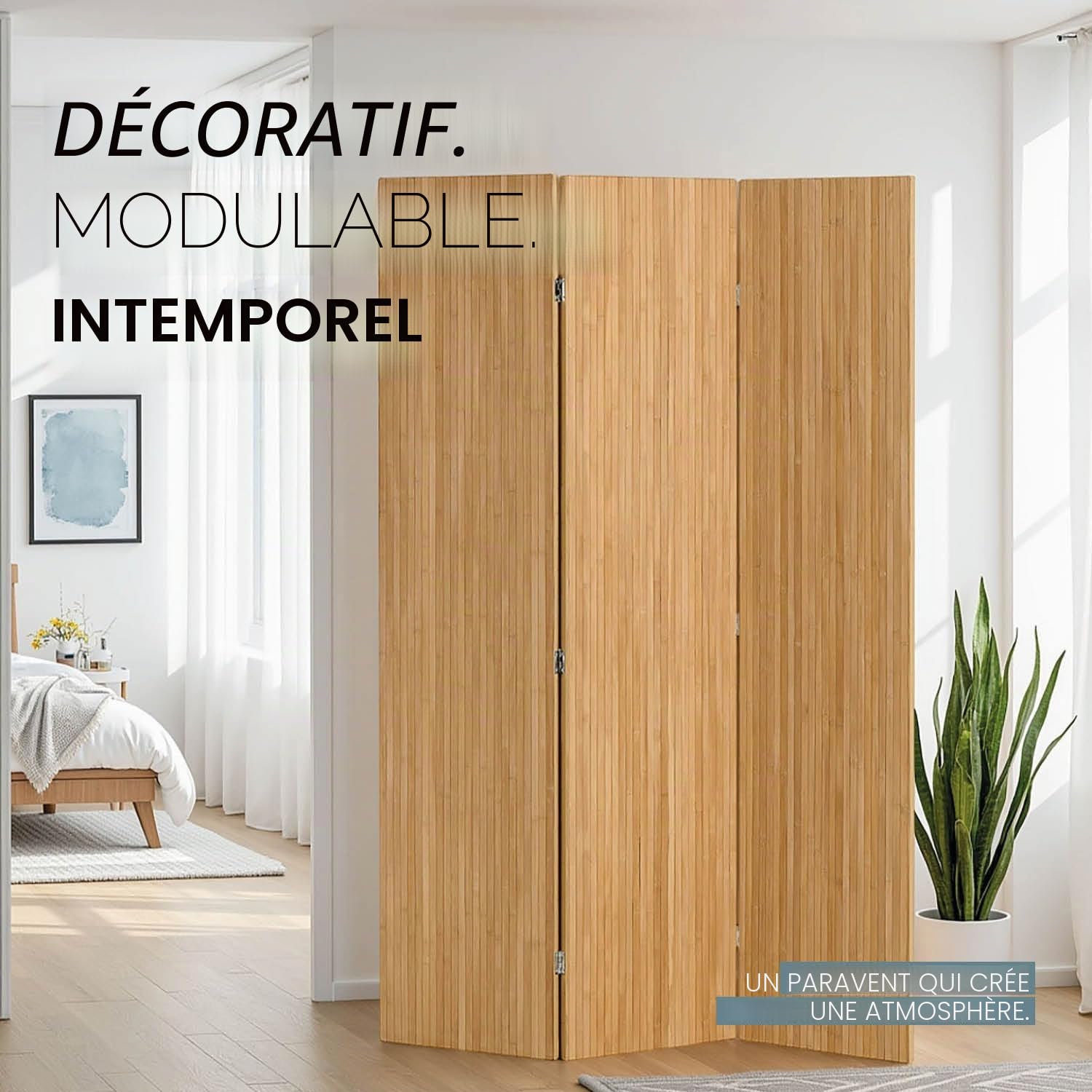 Homestyle4u Paravent 3121 Lot de 3 entretoises en bambou naturel, séparateur d'intérieur en bois H x l : 170 x 120 cm, cloison de séparation pour chambre à coucher, brise-vue pour salon