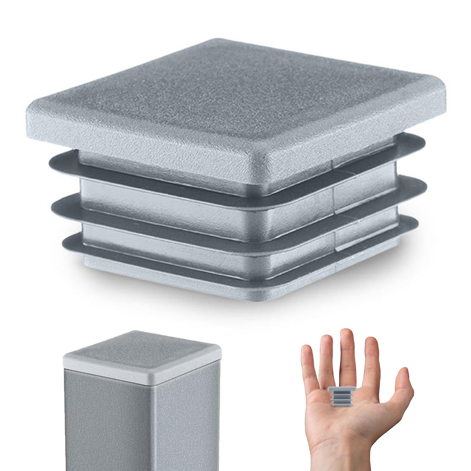 Lamellar plugs End caps for square pipe 18x18 mm 10 pcs. Gris RAL 7040 Plastic End Caps 1,8x1,8 cm EMFA ®