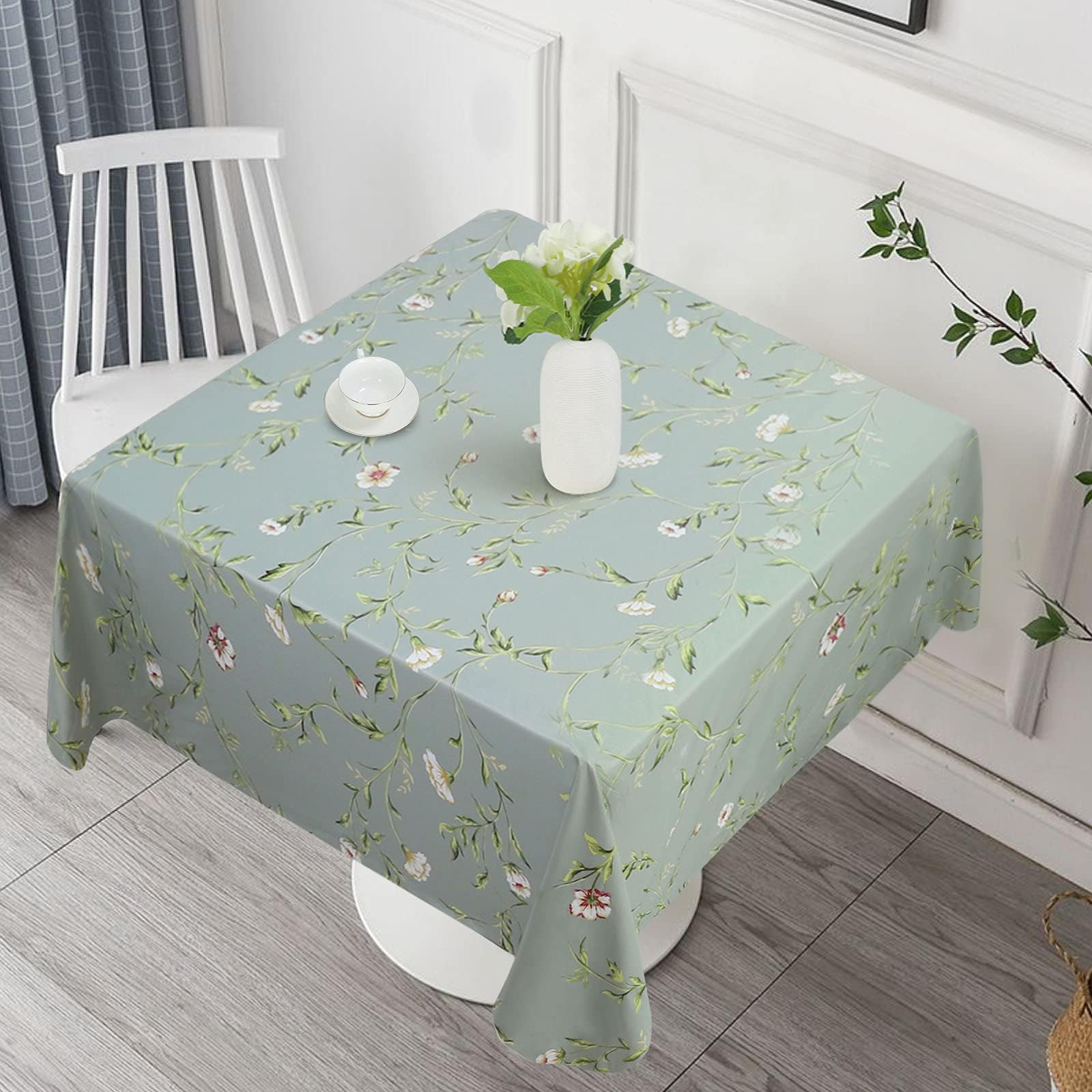 Vonabem 100% Waterproof Square PVC Tablecloth, Vinyl Table Cloth Cover Oil Proof Spill Proof Wipeable Table Cloths for Indoor and Outdoor Use(Green,54X54IN)