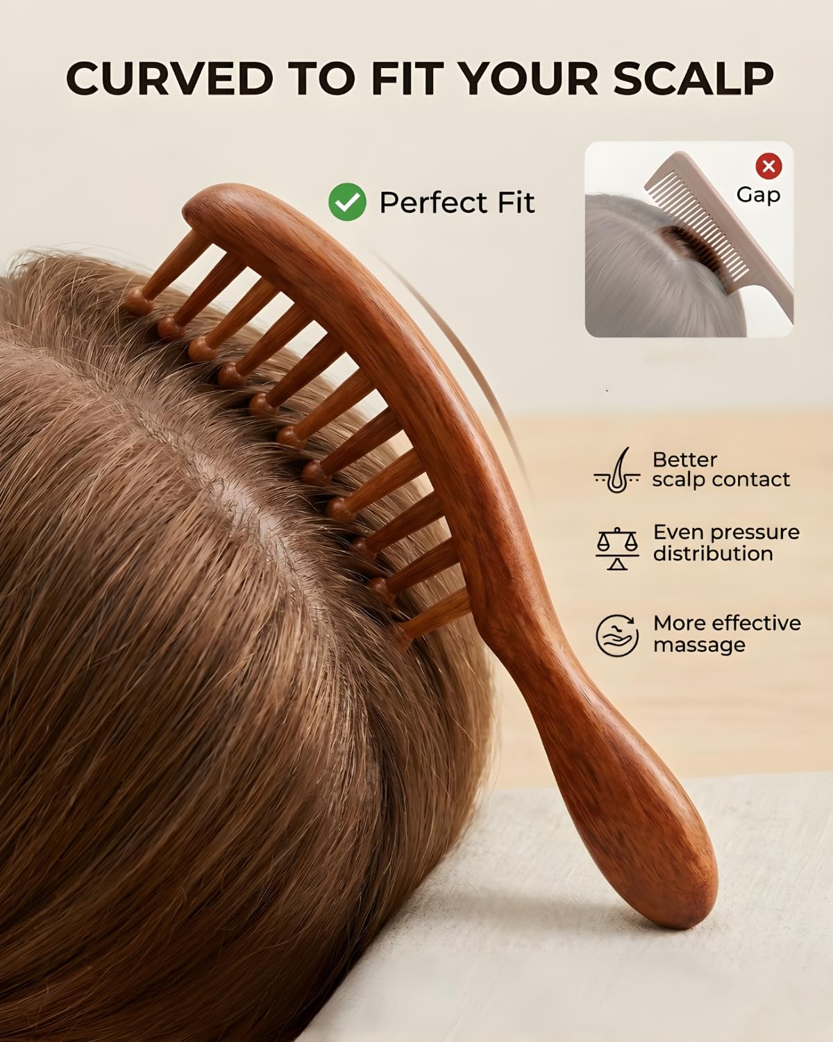 Drewniany grzebień do masażu skóry głowy – stymulator włosów i skóry głowy z naturalnego drewna do wzrostu włosów i łagodzenia stresu dla kobiet, mężczyzn – szczotka do masażu głowy do codziennej