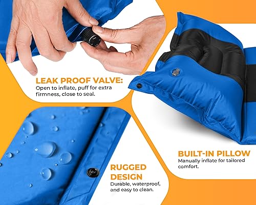 Miniatura 4 de Foxelli Almohadilla de dormir autoinflable para campamento, mochileros, senderismo, espuma aislada, ligera, colchón inflable de campamento con