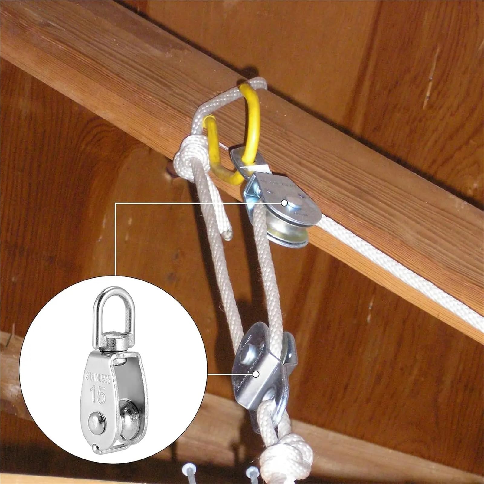 Pulegge In Acciaio Inossidabile M15 In Acciaio Inox Singola Puleggia Girevole Fune Gru di Sollevamento Blocco Gancio Singolo Appeso Filo Traino Ruota(10PCS)