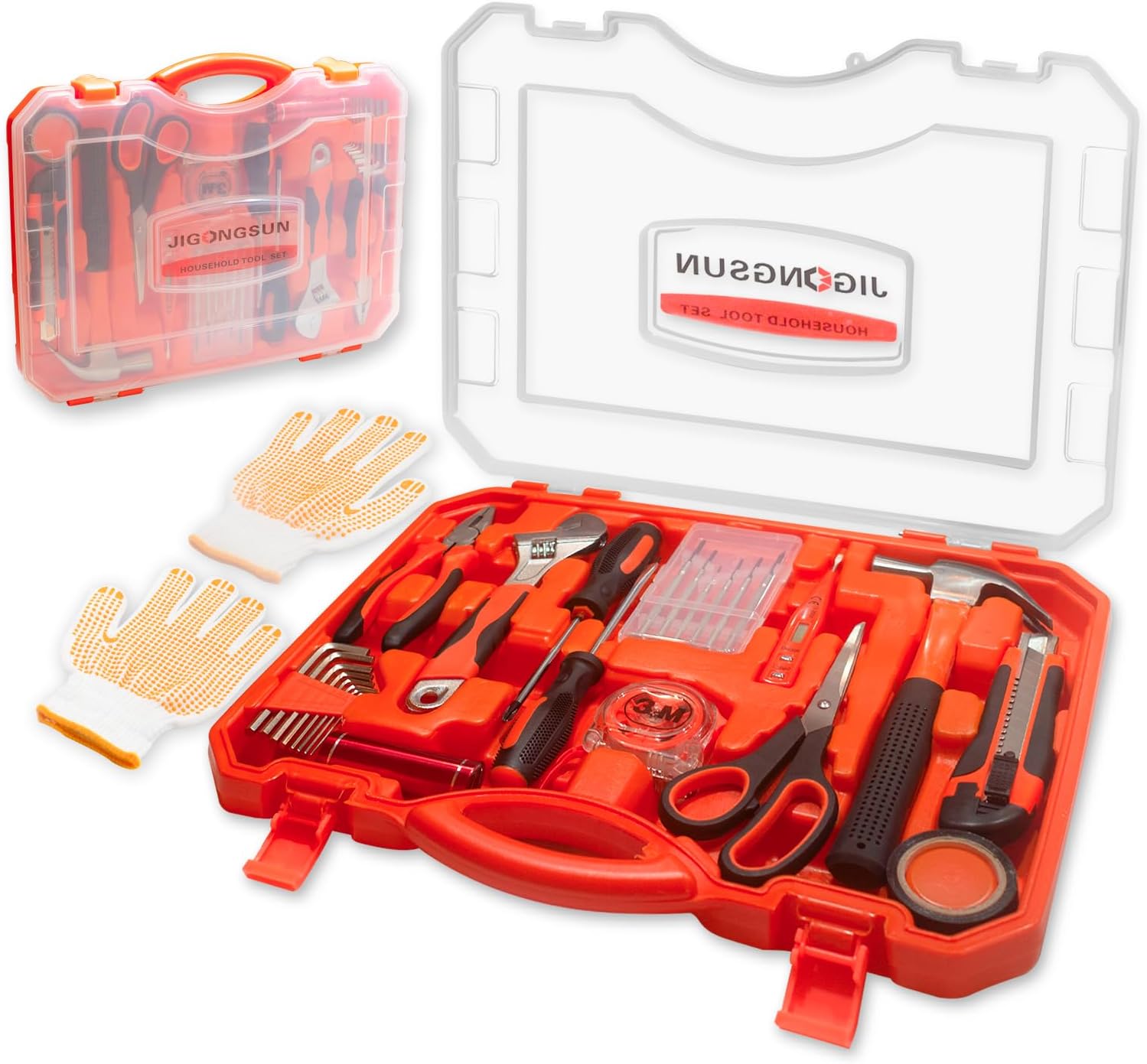 Basic Tool Kit, 68 Piece Household Tool Set, Small Tool Kit, Transparent Orange Pliers Set, and Tool Set, Suitable for Men’s and Women’s Tool Kits, As Home DIY, and As a Gift