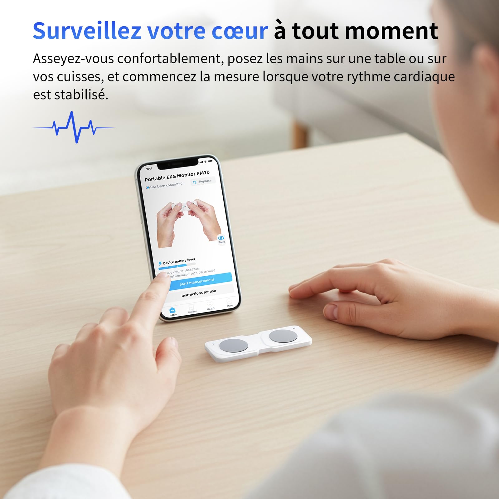 Moniteur ECG mobile, appareil ECG personnel, détecte la fibrillation auriculaire, la bradycardie ou la tachycardie en 30 secondes, moniteur de fréquence cardiaque, application pour iOS/Android