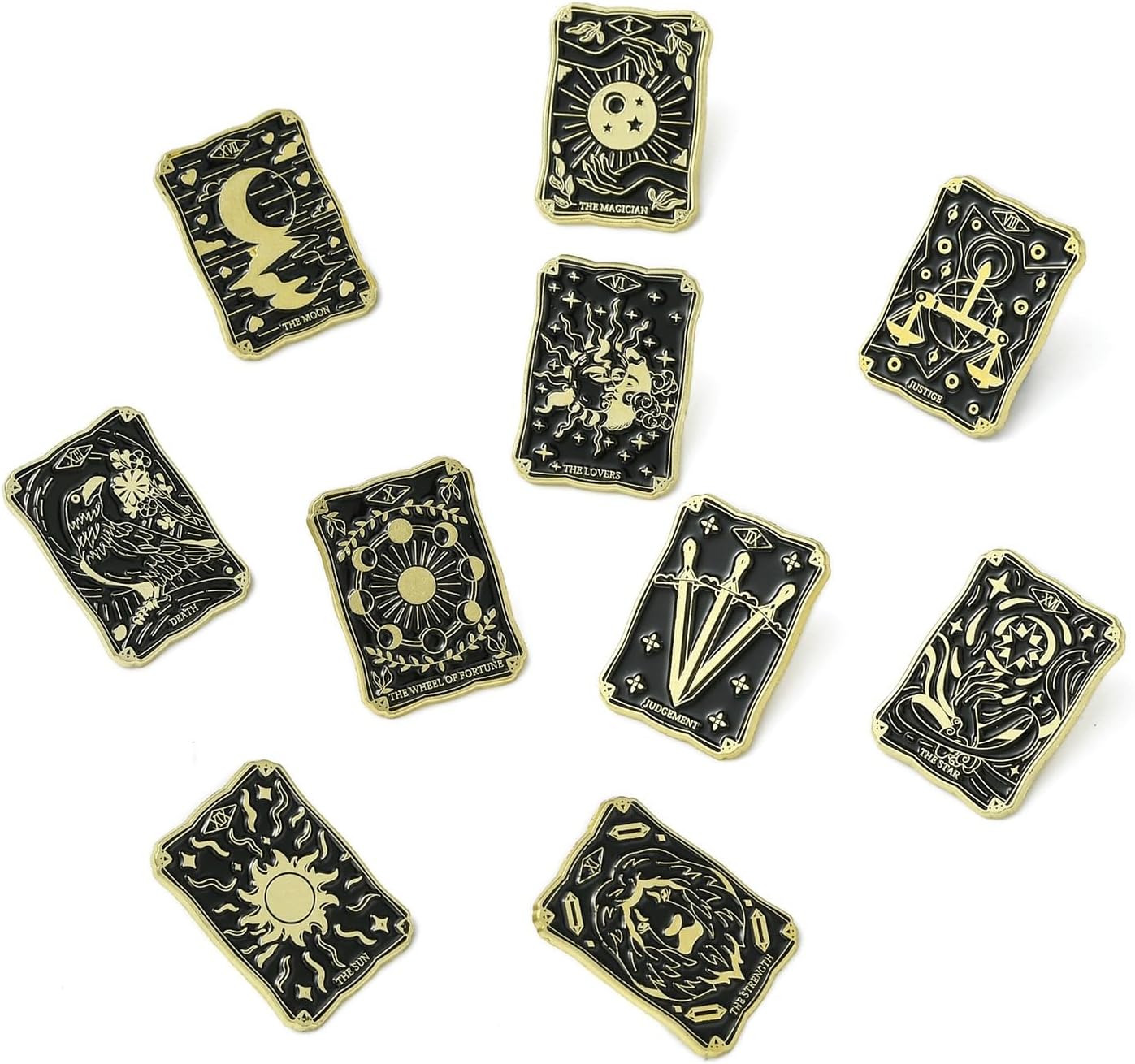 Airssory 10 Styles Enamel Tarot Card Brooch Pins Black Punk Divination Themes Sun Moon Star Lapel Pins for Women Men Backpacks Jackets Hats Bags Clothes - Image 8