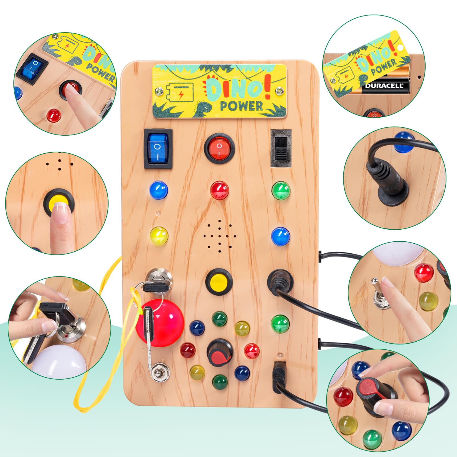 Carehabi Tableau Montessori Busy Board,Jouet Sensoriel éducatif pour Bébé 1 2 3 4 Ans,Tableau d'activités Electroniques avec 6 Interrupteurs,14 Lumières LED pour Cadeau de Noël et d'anniversaire