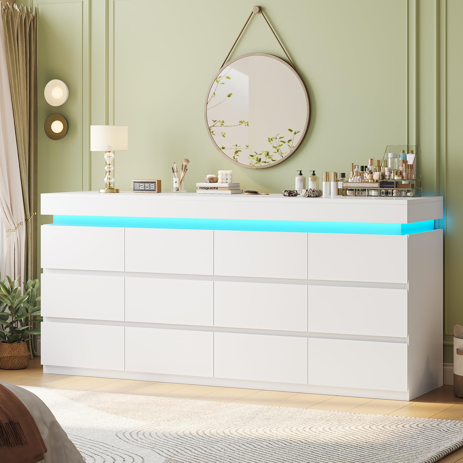 HAUOMS 12 Drawer Dresser with LED Light