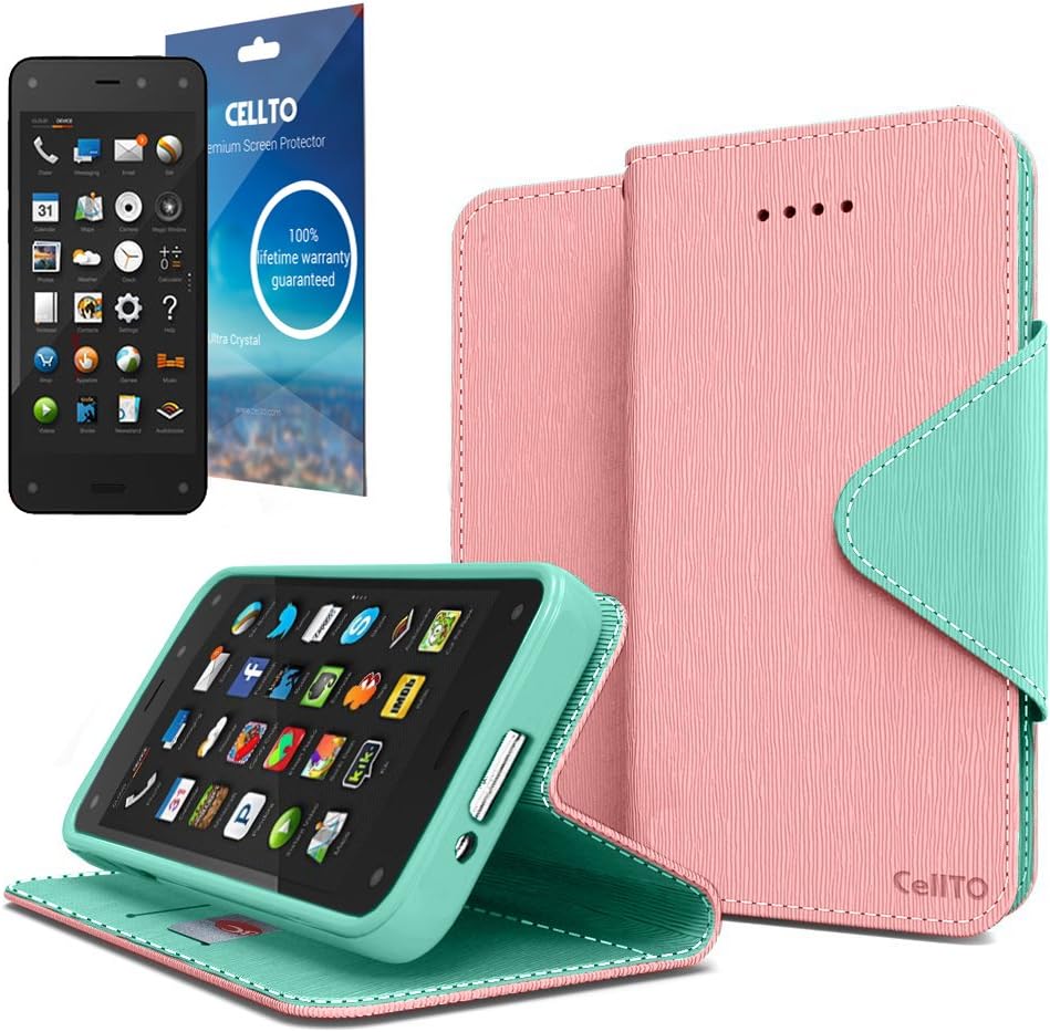 Cellto Amazon Fire Premium Wallet Case with HD Screen Protector [Dual Magnetic Flap] Diary Cover/w ID Pocket Top Quality &Life Time Warranty - Cotton Candy