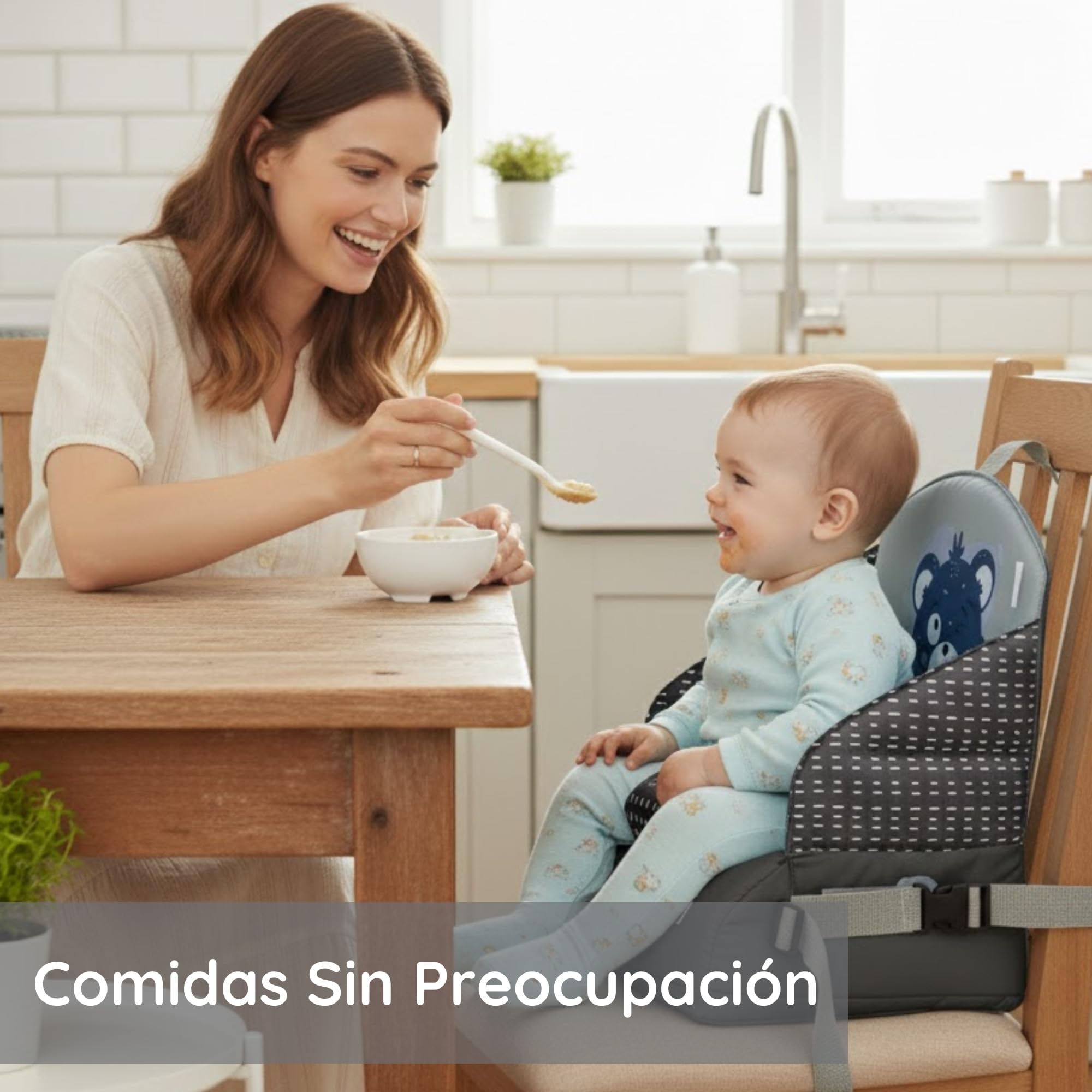 Chaise haute bébé portable Priori ALBI – siège rehausseur sécurisé et pliable, léger et confortable, avec harnais de sécurité, idéal pour les repas et les déplacements (Gris)