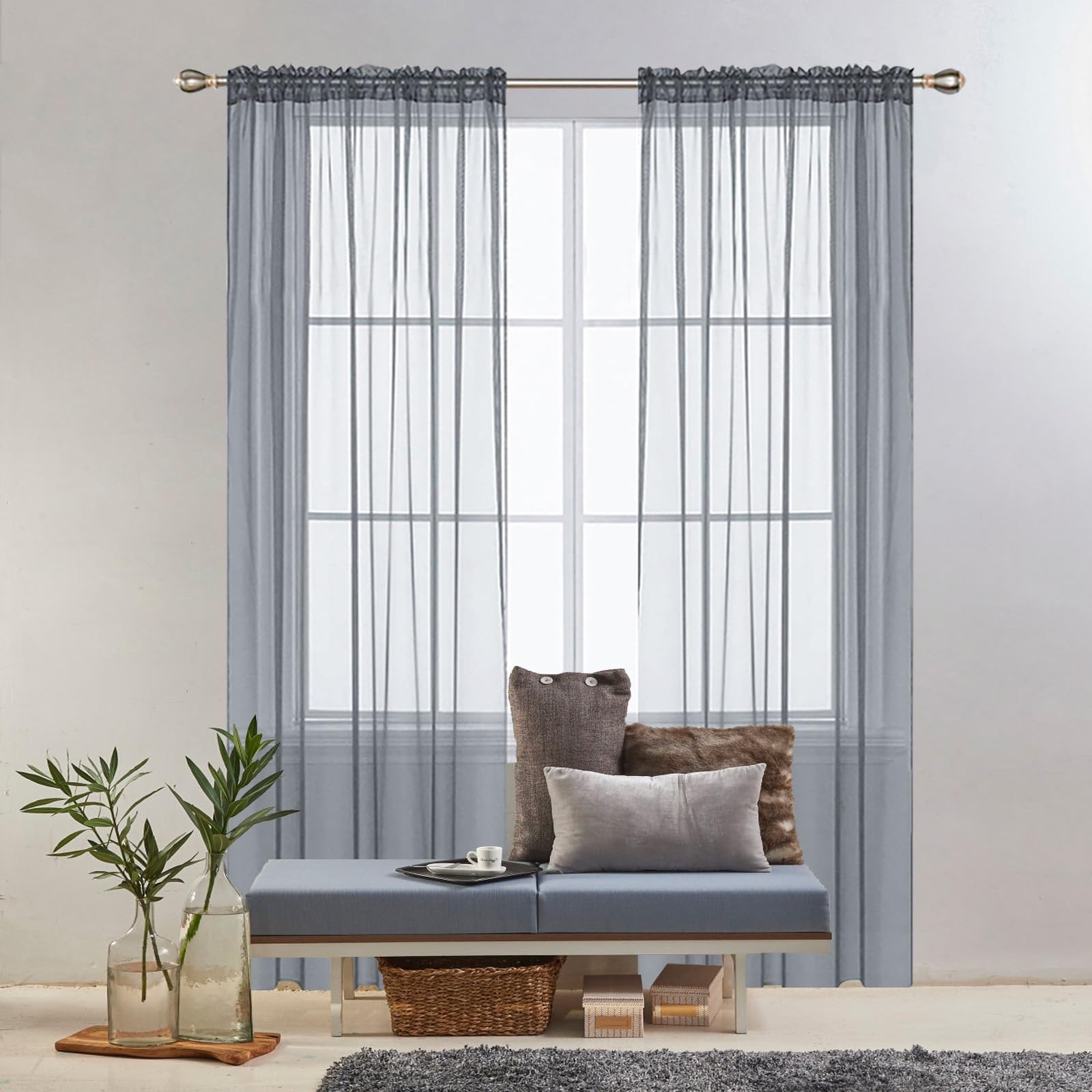 Gaifnag Light Grey Net Curtains For Window 260 X 220 Cm Insulated Energy Efficiency Eyelet Super Soft Drop Thermal Insulated Curtains For Bedroom, Kitchen, Nursery,