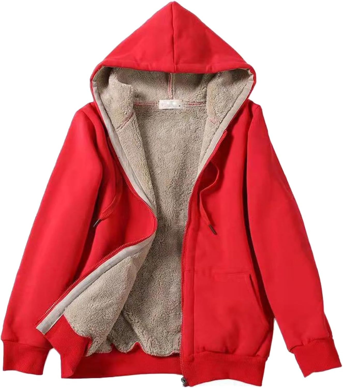 Drppepioner Cardigan Léger Pour Femmes, Manteau à Capuche, Chaud En Laine, Fermeture Éclair, Manches Longues, Avec Poches, Beige