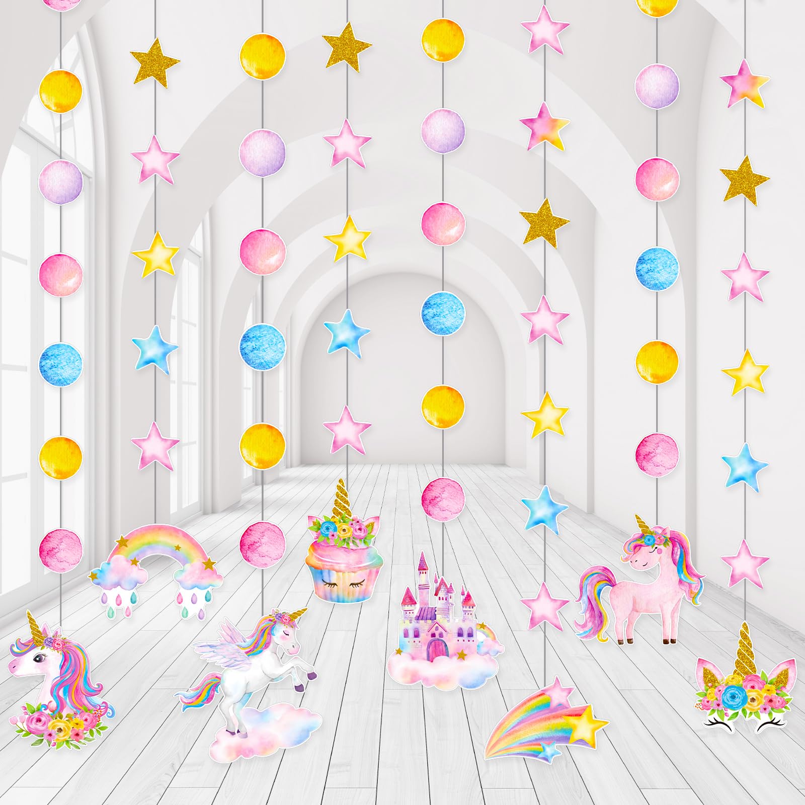 8 Packs Unicorn Themed Party Hanging Decorations - Ceiling Garland, Paper Birthday Cutouts Banner for Kids Girls Baby Shower Party Supplies Decor
