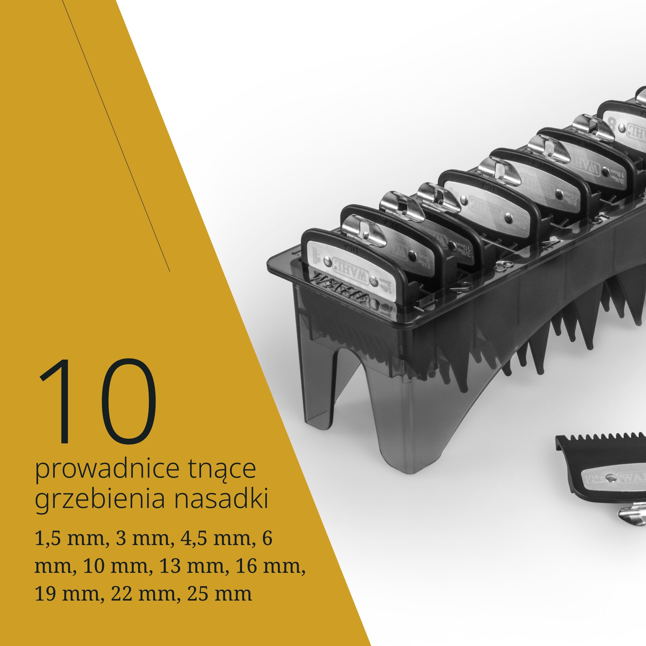 Wahl Premium Tnące przewodniki z Poly Bag - Premium Combs Zestaw Combs, 1,5 mm do 25 mm - odpowiednie dla wszystkich strzyżeń do włosów w Wahl, 10 szt.