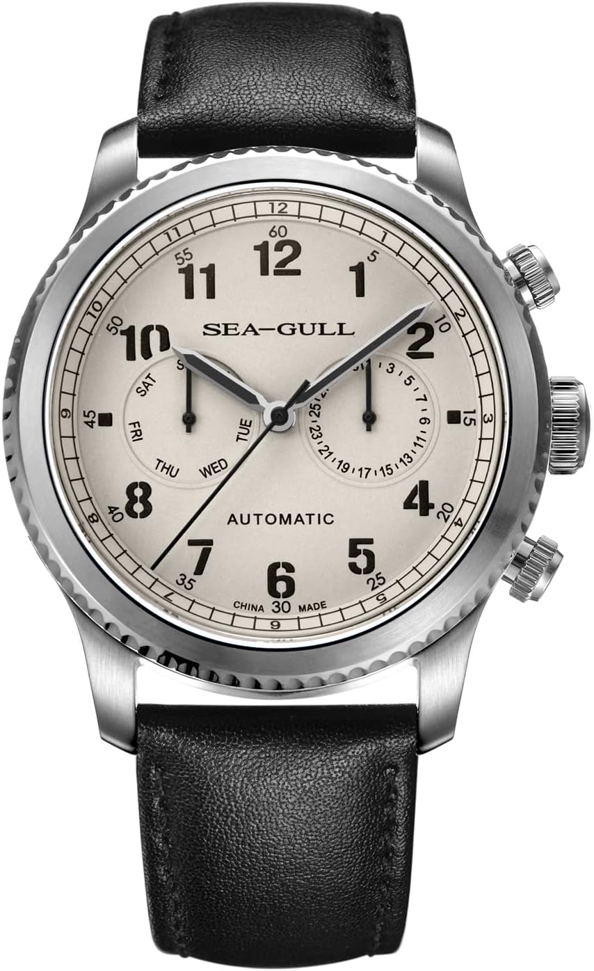 Seagull 1963 Serise Men's Watch Fashion Sports Multifunction Sapphire Luminous Automatic Mechanical Watch Pilot Series (White)
