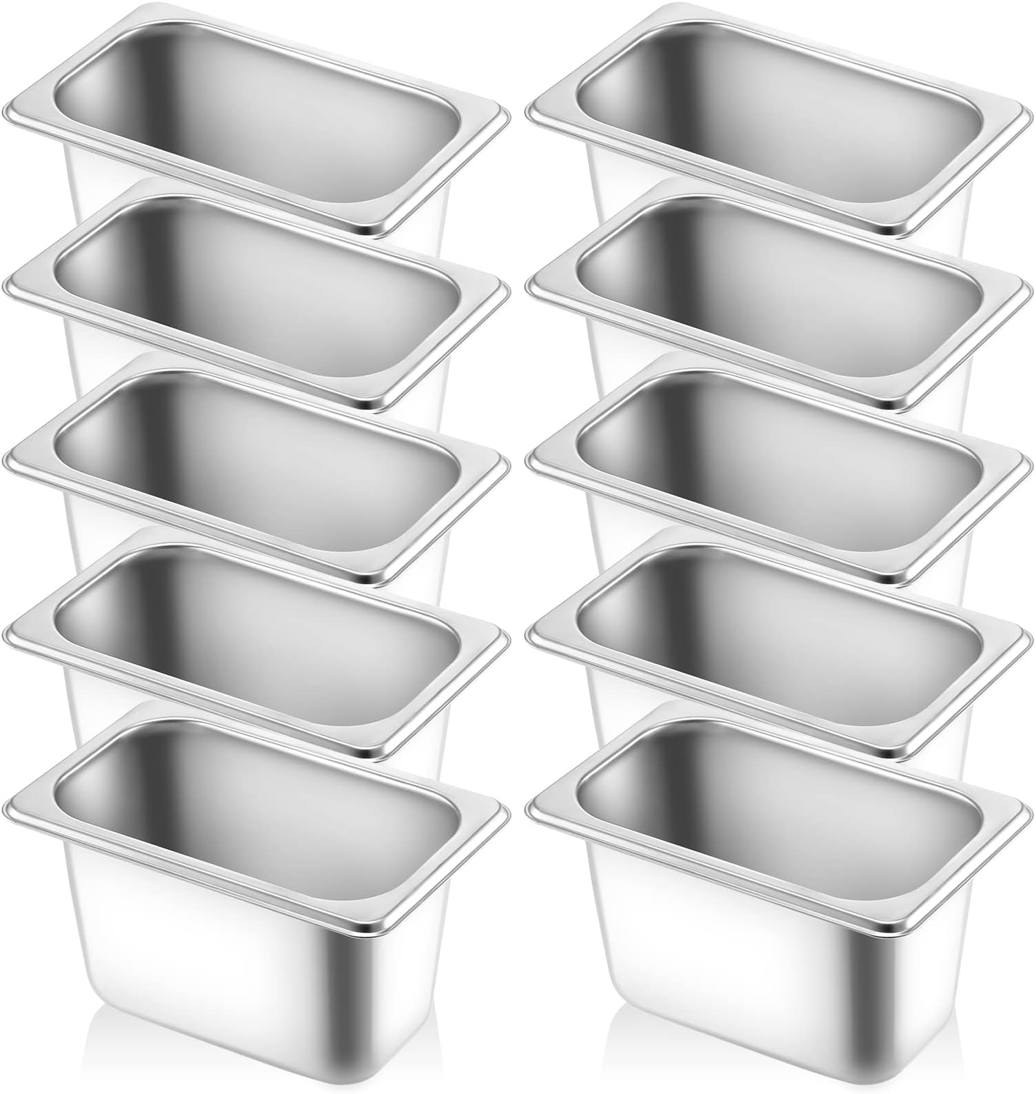 10 Pack 1/9 Size 4 Inch Deep Hotel Pans Anti Jam Stainless Steel Steam Table Pans Commercial Metal Food Catering Trays for Hotel, Restaurant, Buffet, 0.8 mm Thick, 6.9" L x 4.3" W