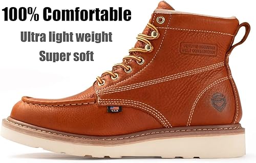 Miniatura 3 de SUREWAY Luxury Quality Leather Mens Wedge Moc Toe Work Boots for Men,Walking on Clouds Design,Durable Comfy Proved,Goodyear,Heavy Duty Soft Toe