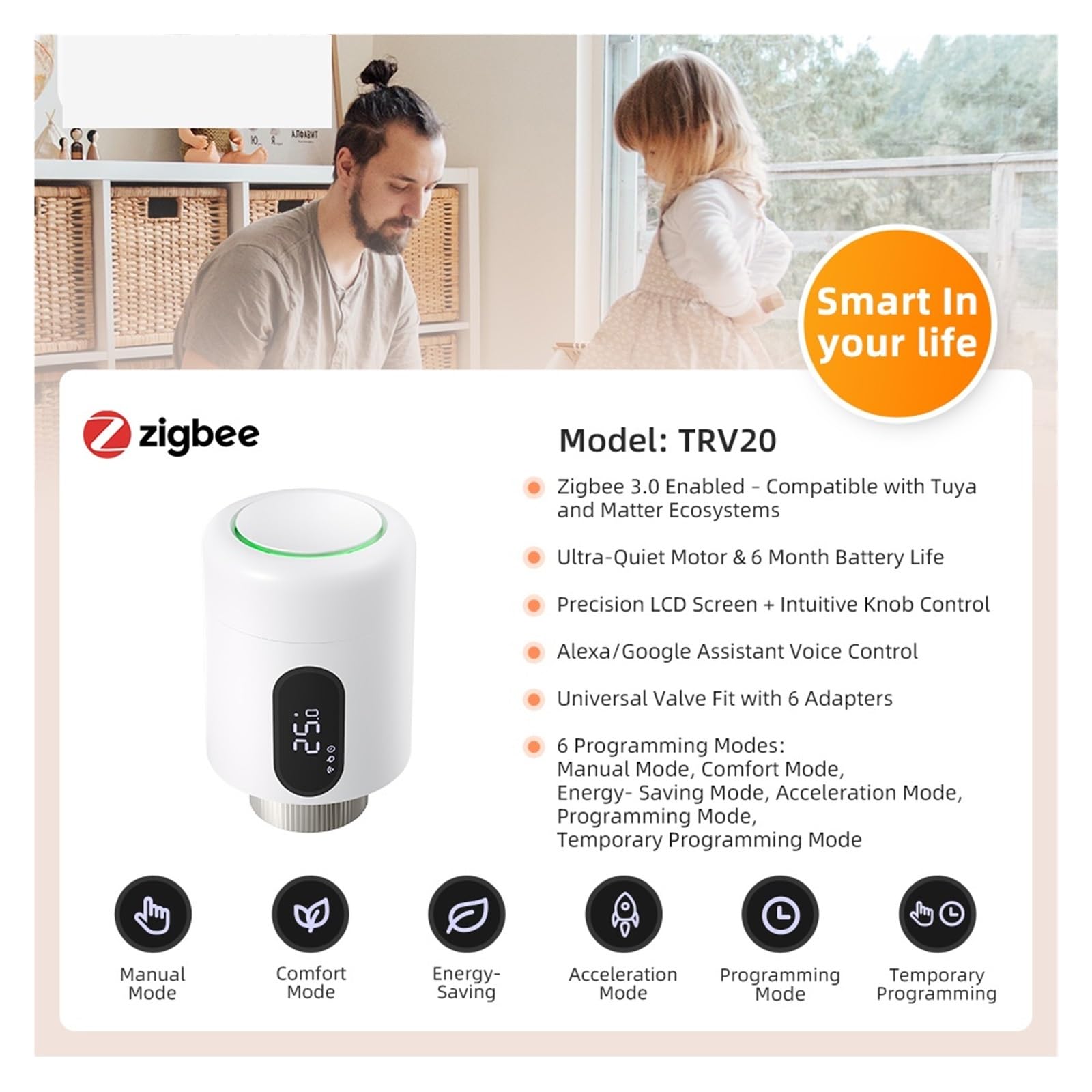 Zawór Termostatyczny TUYA Zigbee, Inteligentny TRV, Sterowanie Temperaturą Dla Alexa Google Home OszczęDza Energię I Koszty Ogrzewania(2PCS)