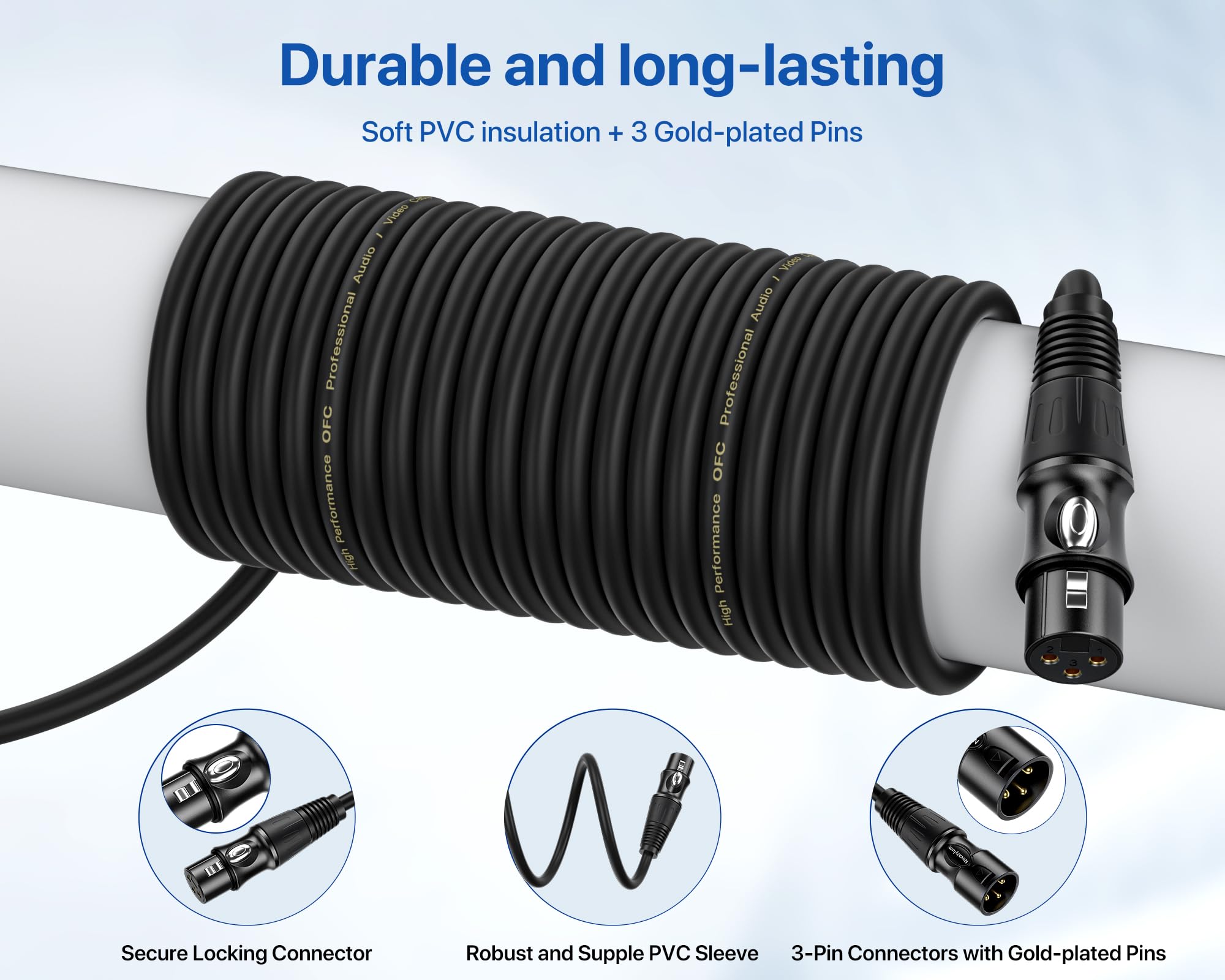 Cavi XLR da 0,8 m - Confezione da 10 cavi per microfono da maschio a femmina, con cavo bilanciato schermato XLR a 3 pin per altoparlanti e microfono