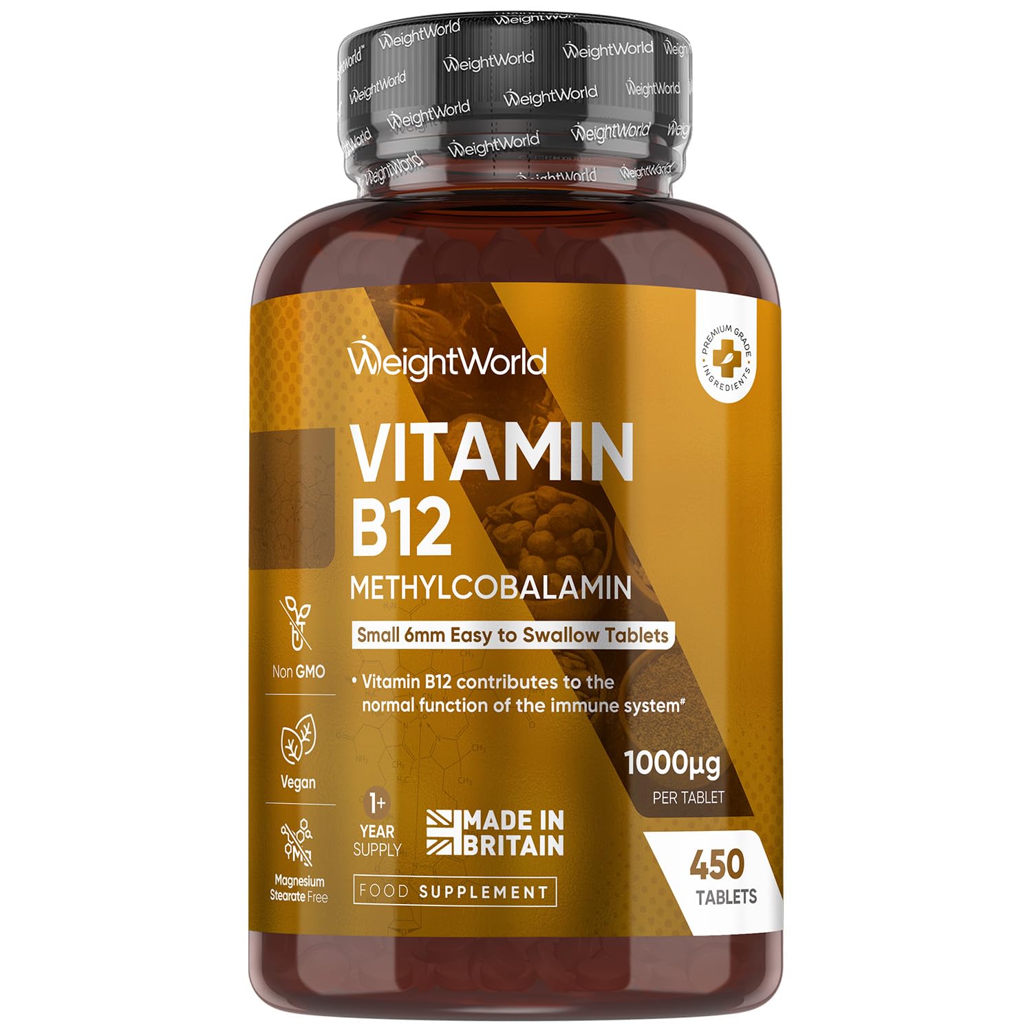 Vitamin B12 Tablets - 450 Tablets (1+ Year Supply) - 1 Per Day - 1000mcg - 6mm in Size - Easy to Swallow - Methylcobalamin Form - Vegan Vitamin B12 Supplement for Men & Women - Made in The UK