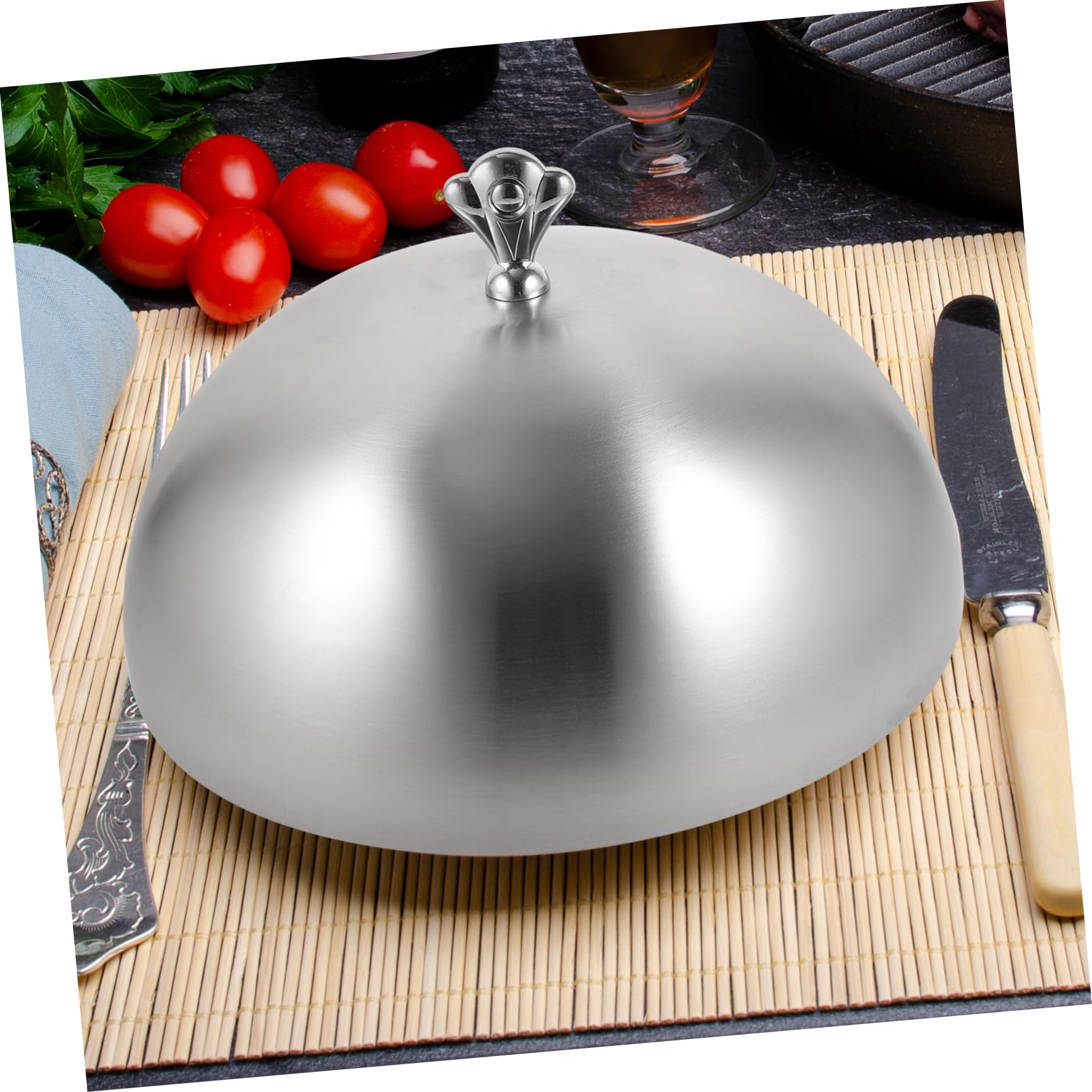 Ciieeo Piatto da Portata A Campana Copri-Spruzzi per Microonde per Alimenti in Acciaio Inox Copri-Piatto Rotondo Copri-Cibo Antiolio Copri-Bistecca