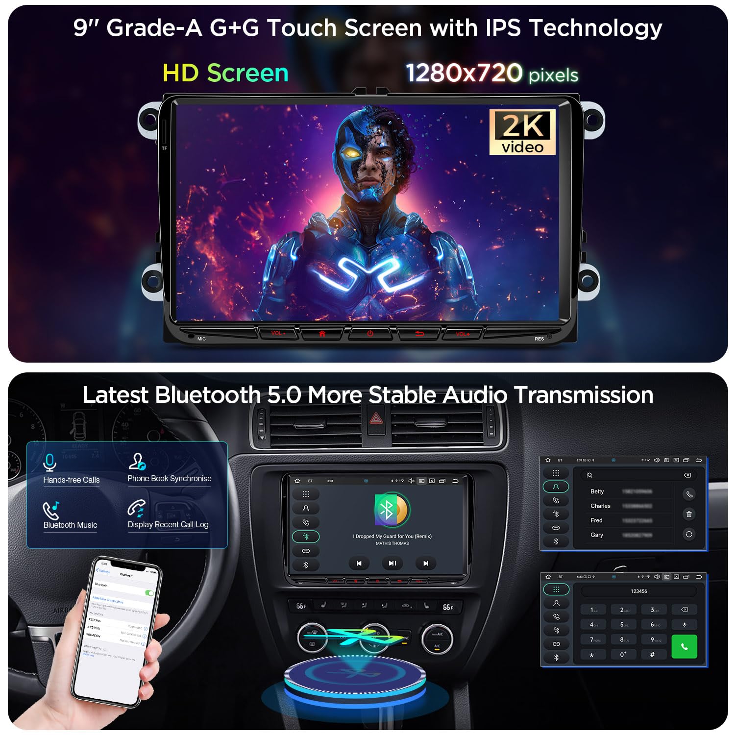 XTRONS Android 14 Autoradio für VW Skoda SEAT 9 Zoll IPS HD Bildschirm Octa Core 4+64GB Eingebautes 4G LTE DAB+ WLAN GPS Bluetooth 5.0 Car Play Android Auto AKM DSP Optional OBD DVR TPMS