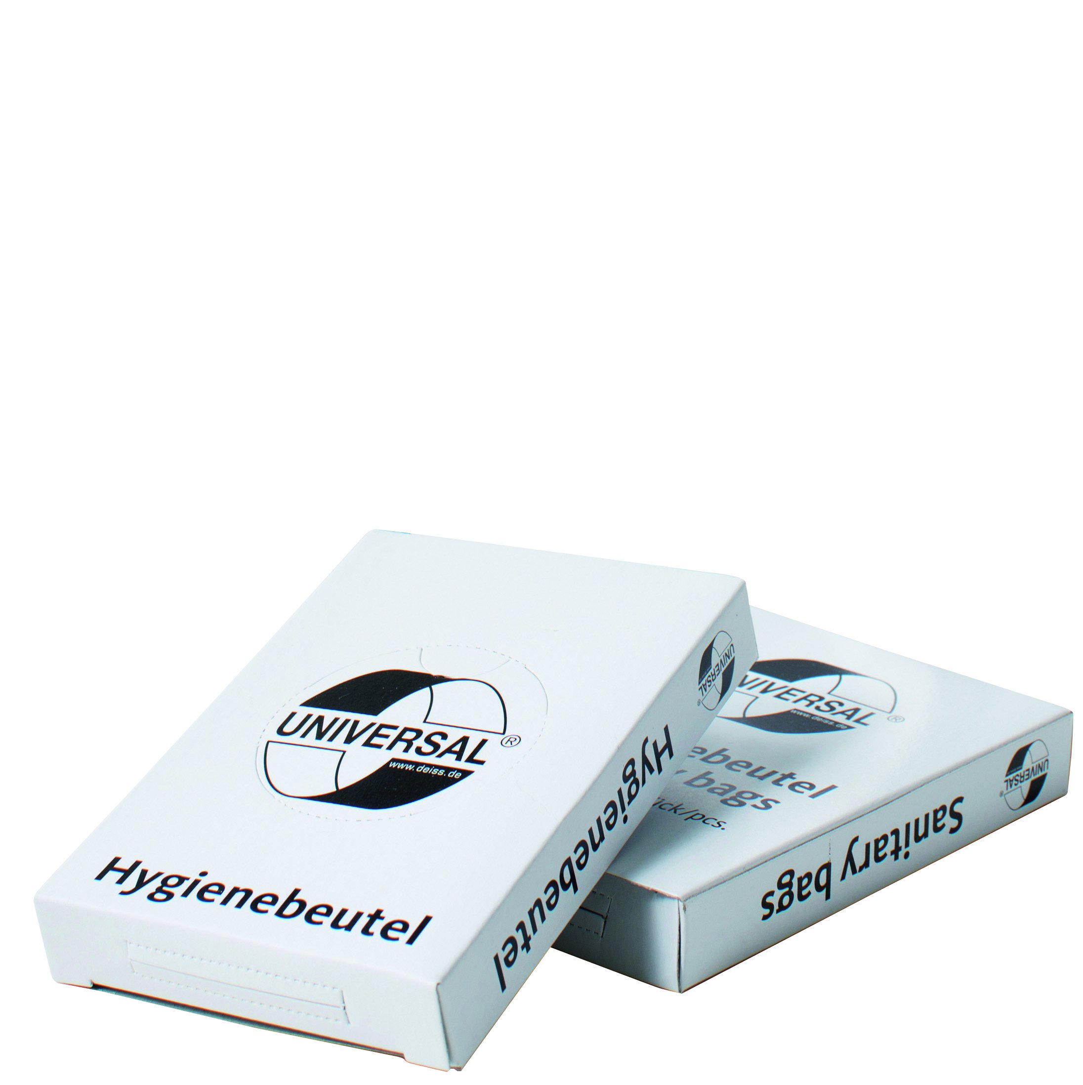 Hygienebeutel Deiss Universal, weiß, 25x30bags (750 Stück) & Tork Distributeur de sachets pour serviettes hygiéniques blanc B5, Elevation, 1 pièce, 14 x 3.6 x 10 cm, 566000