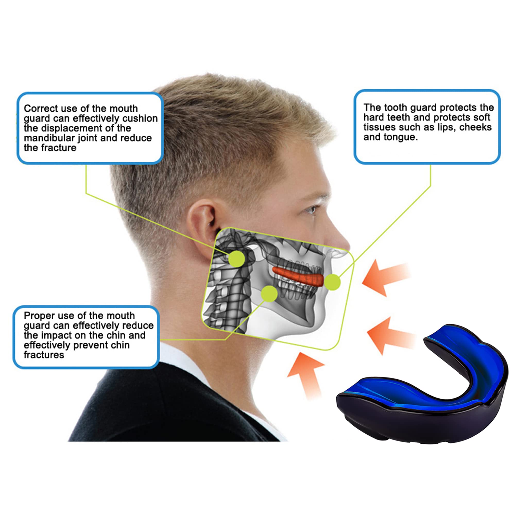 Protector Bucal Adulto Juvenil Junior para Deportes de Contacto Boxeo MMA Rugby Fútbol Lacrosse Hockey Negro Azul