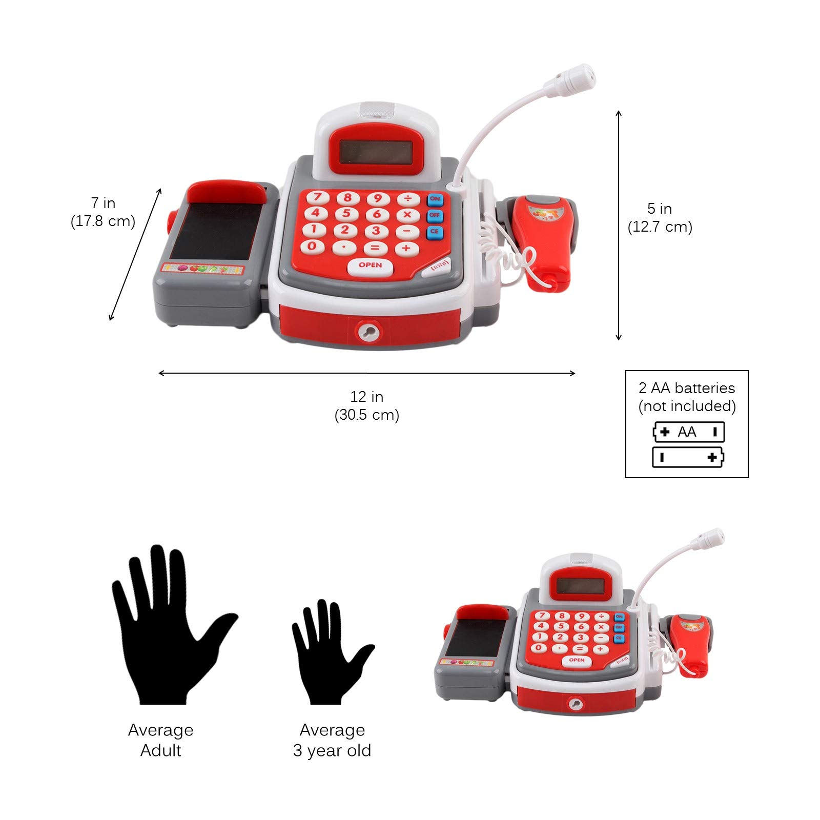 Vokodo Toy Cash Register with Microphone Calculator Grocery Items