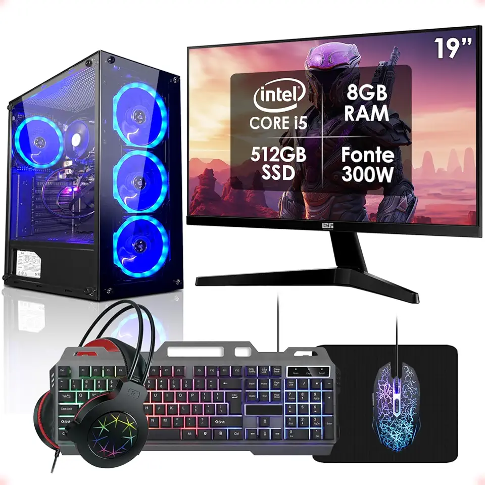 PC Gamer Completo Intel Core i5 8GB SSD 512GB Monitor 19" Fonte 300W Kit Gamer Strong Tech