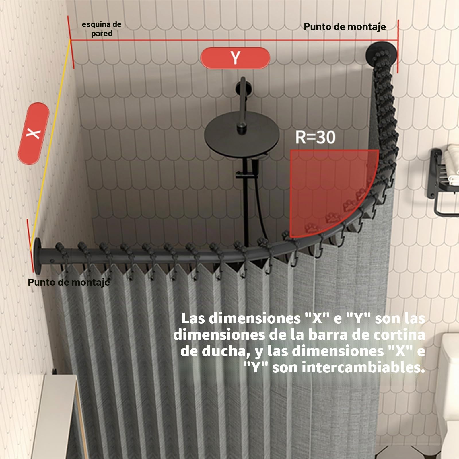 Juego De Cortina De Ducha Curva, con Barra De Cortina De Ducha Y Tira De Retención De Agua, Diseño De Succión Magnética E Impermeable, para Baños Pequeños(X（70-85）× Y（90-100）,Beige + Silver)