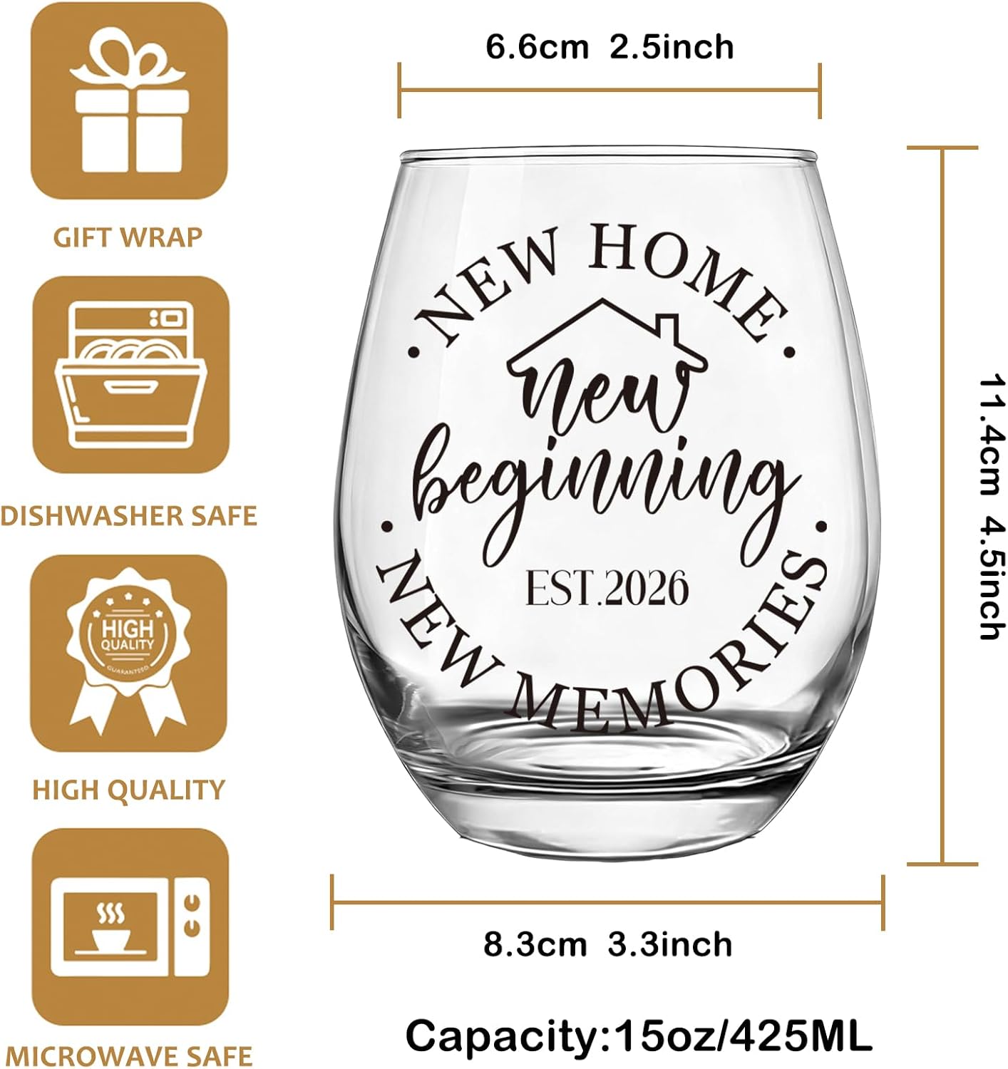 Housewarming Stemless Wine Glass & Bag & Candle Gift Set for New Homeowner, Unique Est.2026 New Home Closing gift -15oz wine glasses gift set for Home Buyers, Newlywed Couple, Clients, Friends-75