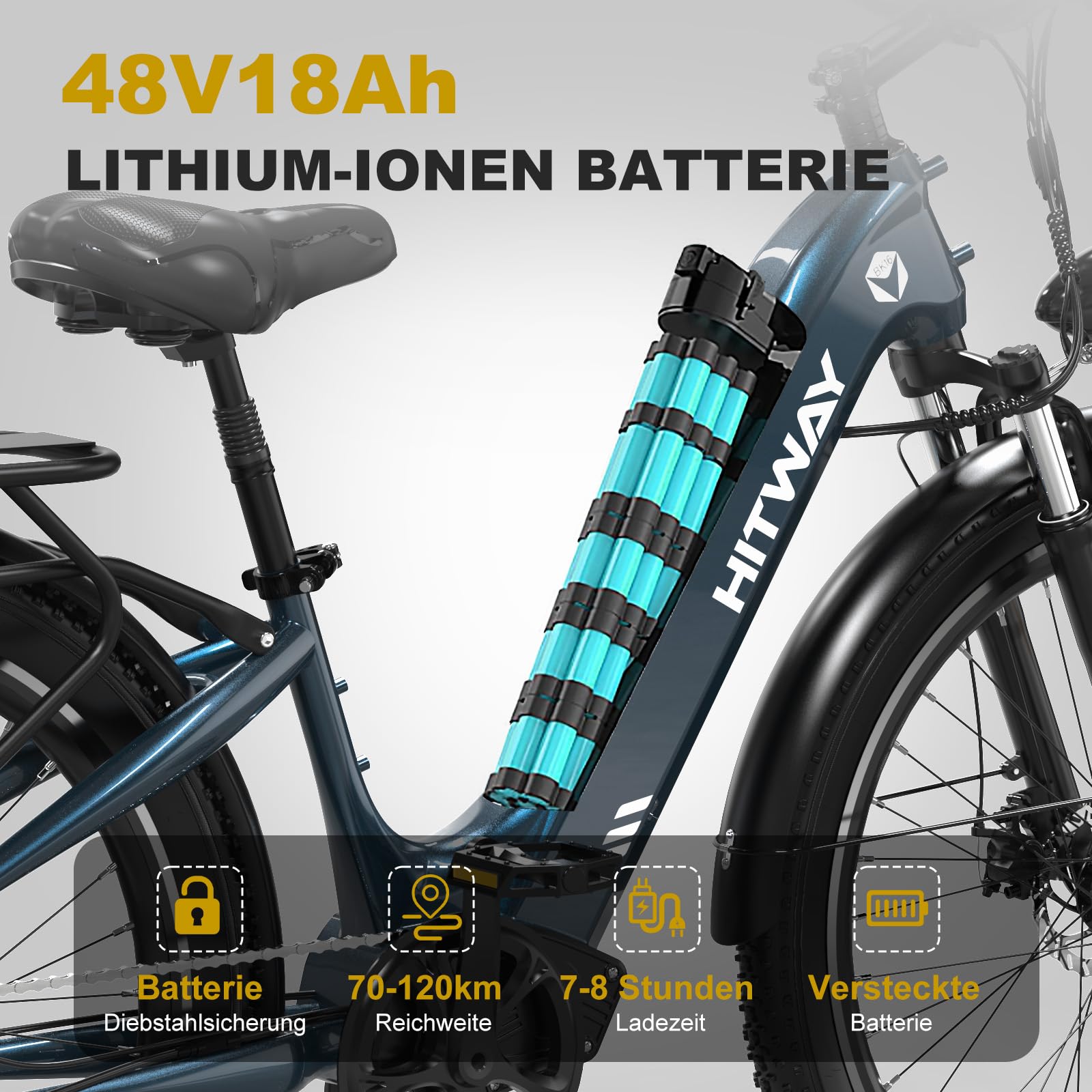HITWAY City Bicicletta elettrica, 250W City Cruiser E bike, batteria rimovibile 48V 18Ah Portata massima 55-80KM, 7 velocità, bici elettrica per pendolari per adulti