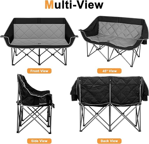 Miniatura 3 de Romswi Silla de campamento doble, silla de campamento para 2 personas, sofá biplaza plegable de gran tamaño, sofá de campamento resistente y sofá al