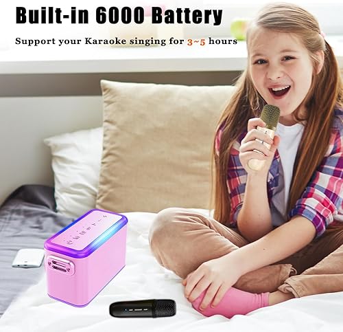 Miniatura 4 de Altavoz de reverberación de 80 W, máquina de karaoke inalámbrica BT con 2 micrófonos, sistema PA alimentado por batería para adultosniños, fiesta en