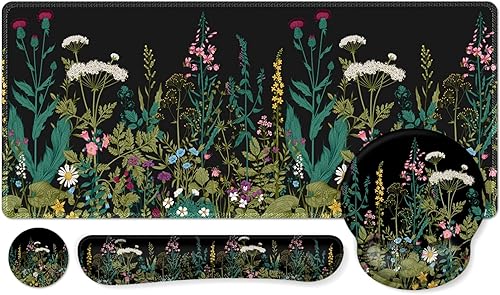 Miniatura 19 de iCasso - Alfombrilla de mouse, juego grande de alfombrillas de escritorio rosa, 4 en 1 XXL, alfombrilla de mouse + reposamuñecas para teclado +