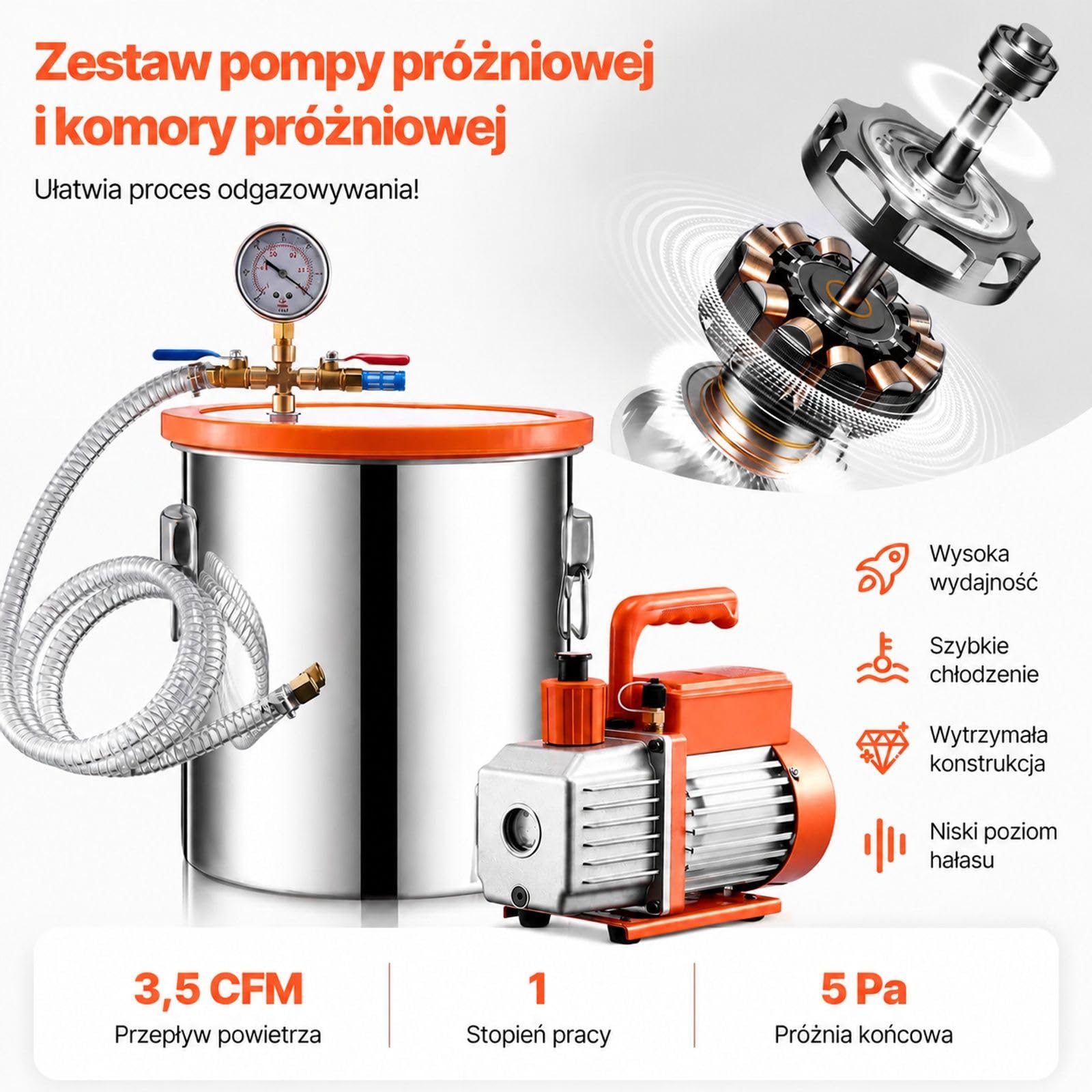 Komora próżniowa ze stali nierdzewnej z akrylową pokrywą, zestaw z pompą, olejem, wężem i manometrem do odgazowywania żywic, epoksydu, silikonu