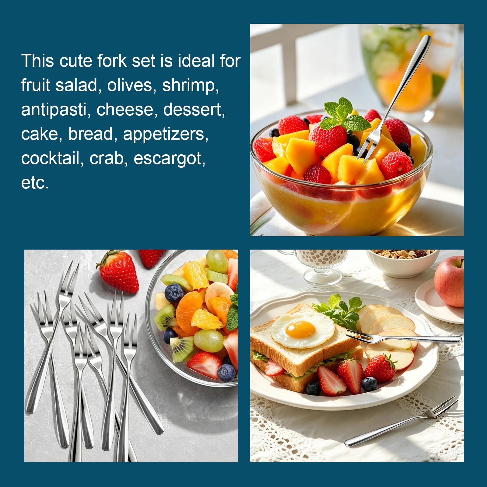 Cocktail Forks Set of 8, 304 Stainless Steel Mini Appetizer Forks Mirror Polished Small Dessert Fruit Forks for Olives Cheese Escargot Shrimp Cocktail, Dishwasher Safe Silverware — Amazon image 4