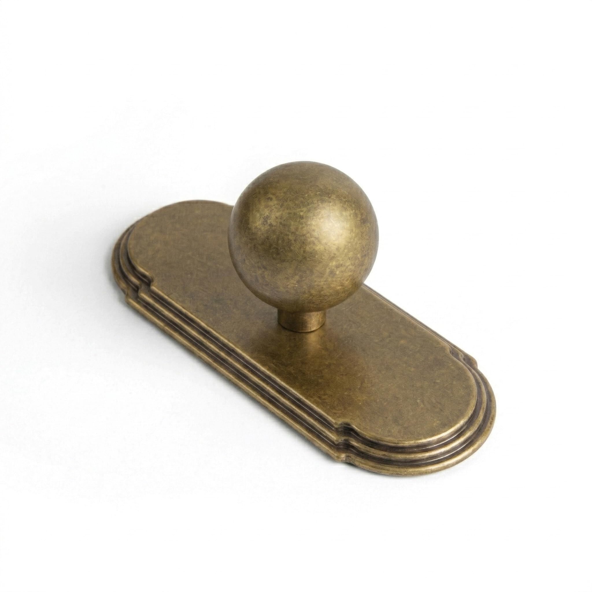 Deuschwer 6-Pack Zinc Alloy Antique Brass Cabinet Knobs with Classic Stepped Edge Backplate - 1.2 Inch Dia Vintage Drawer Knobs for Kitchen & Wardrobe