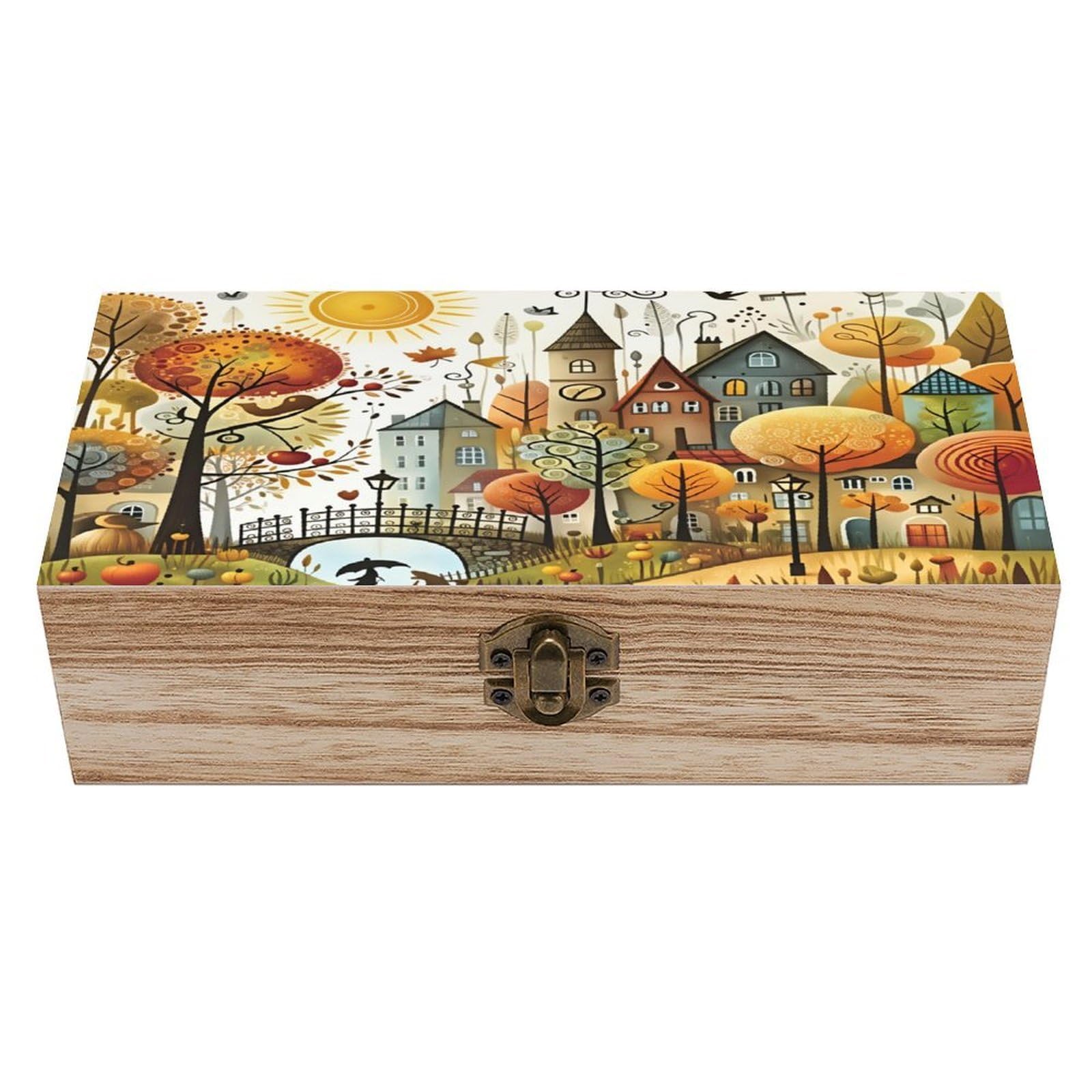 asbwuo The City at Sunrise Vintage Wooden Keepsake Box