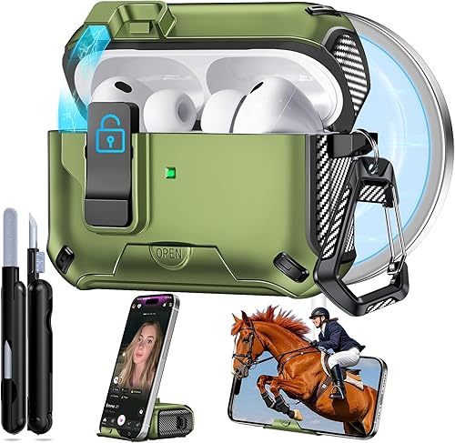 Funda para AirPods Pro 3 2025, Diseño de Bloqueo de Seguridad y Soporte Oculto para Teléfono para Funda de Apple AirPods Pro de 3ª Generación con