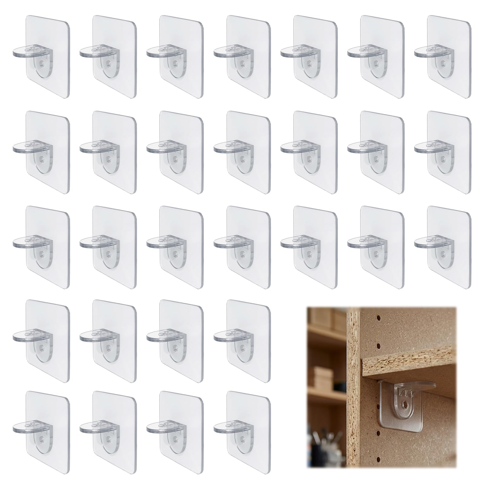 30 Pack Self Adhesive Shelf Brackets – Adhesive Shelf Bracket for Cabinet Closet, Suitable for Various Cabinets, Walls, and Furniture