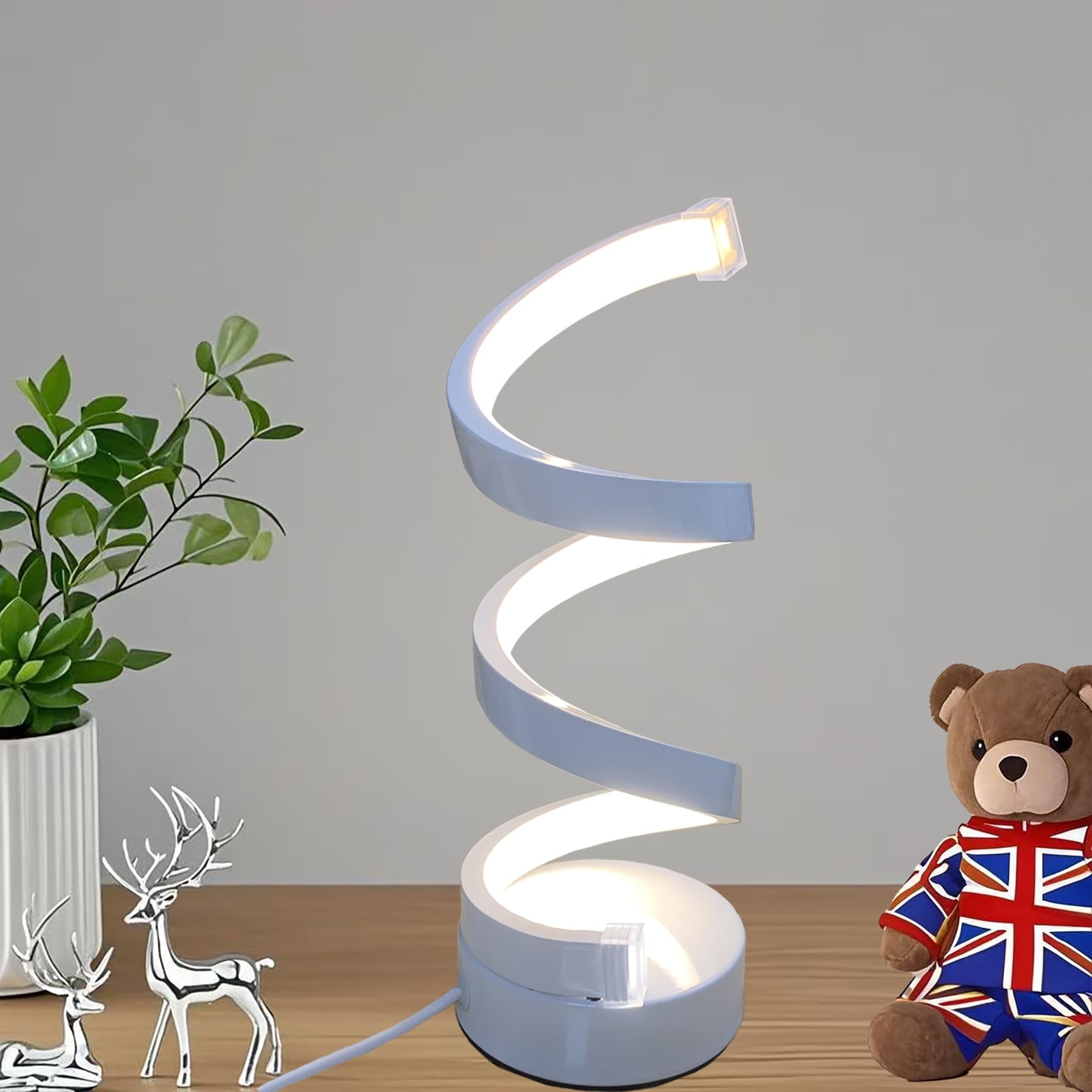 Surbootime White Table lamp, Miniature nightstand lamp, 3 Color temperatures dimmable LED Modern Spiral Style for Bedroom, Living Room and Office Lighting and DIY Decoration Curved Art — image 1