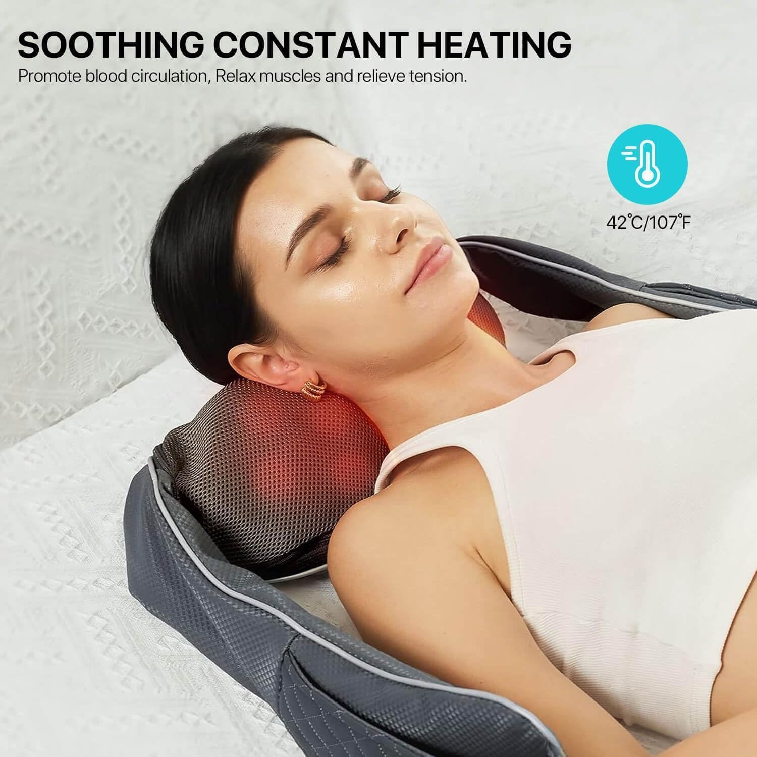 ALLJOY Massaggiatore Cervicale Senza Fili, Massaggiatore per Collo e Spalle con Riscaldamento, Massaggio Shiatsu Elettrico Schiena 3D Tre Velocità Regolabili, Regalo per Uomo Donna
