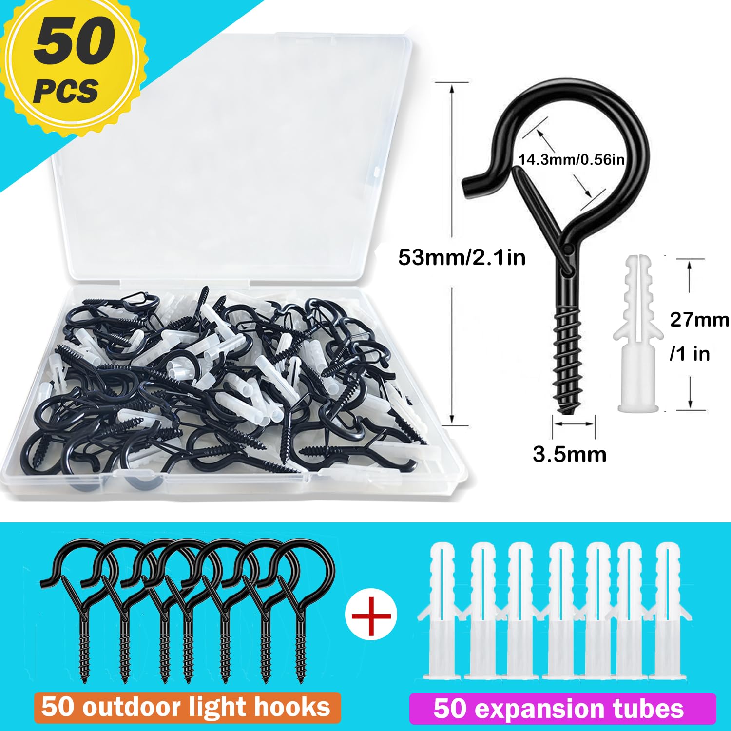 Uni-Fine 50Pcs Q Hanger Screw Hooks, 2.1inch Eye Hooks Screw - Image 2