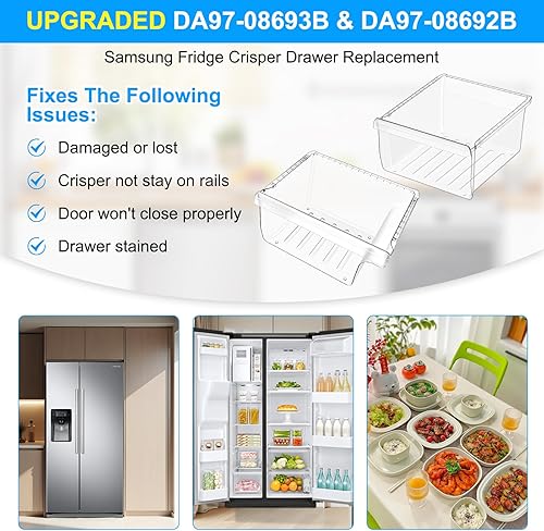 Miniatura 7 de Cajón mejorado para refrigerador DA97-08693B y cajón de nevera DA97-08692B compatible con piezas de cajones de refrigerador Samsung RS25J500DSR