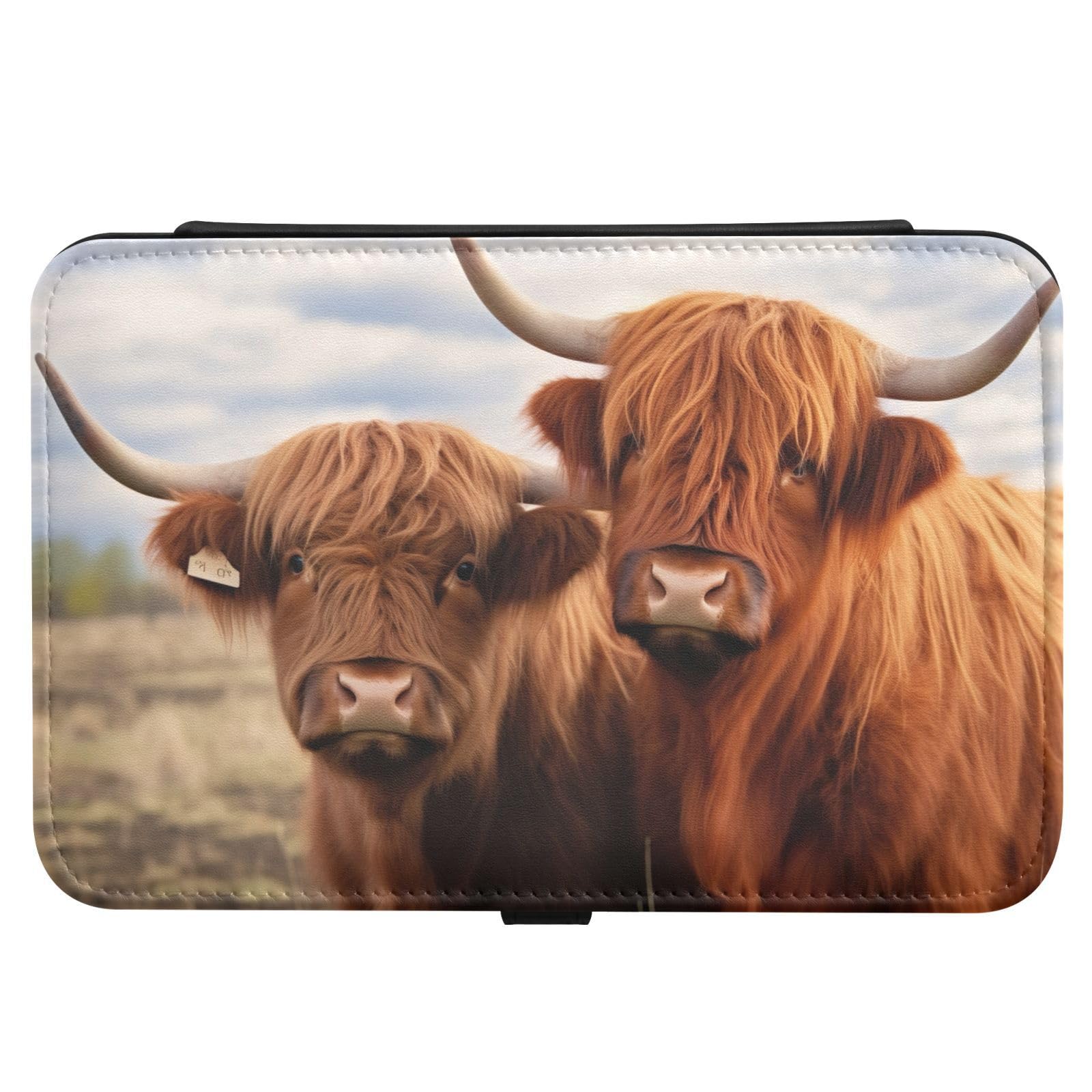 Haskirky Highland Cows Jewelry Box Portable PU Leather Travel Jewelry Organize for Women Jewelry Storage Display Holder for Ring, Necklace, Earring