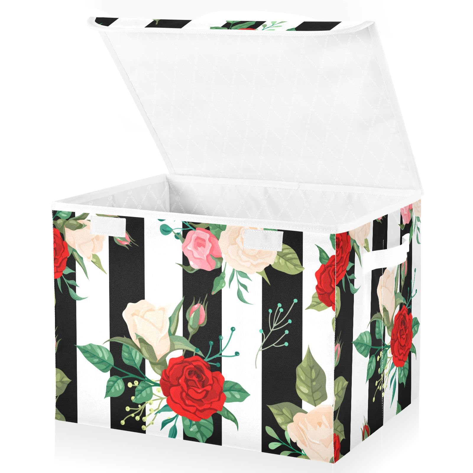 Amazon｜収納ボックス 折り畳み式 薔薇 ローズ 枯れない花 黒と白の縞