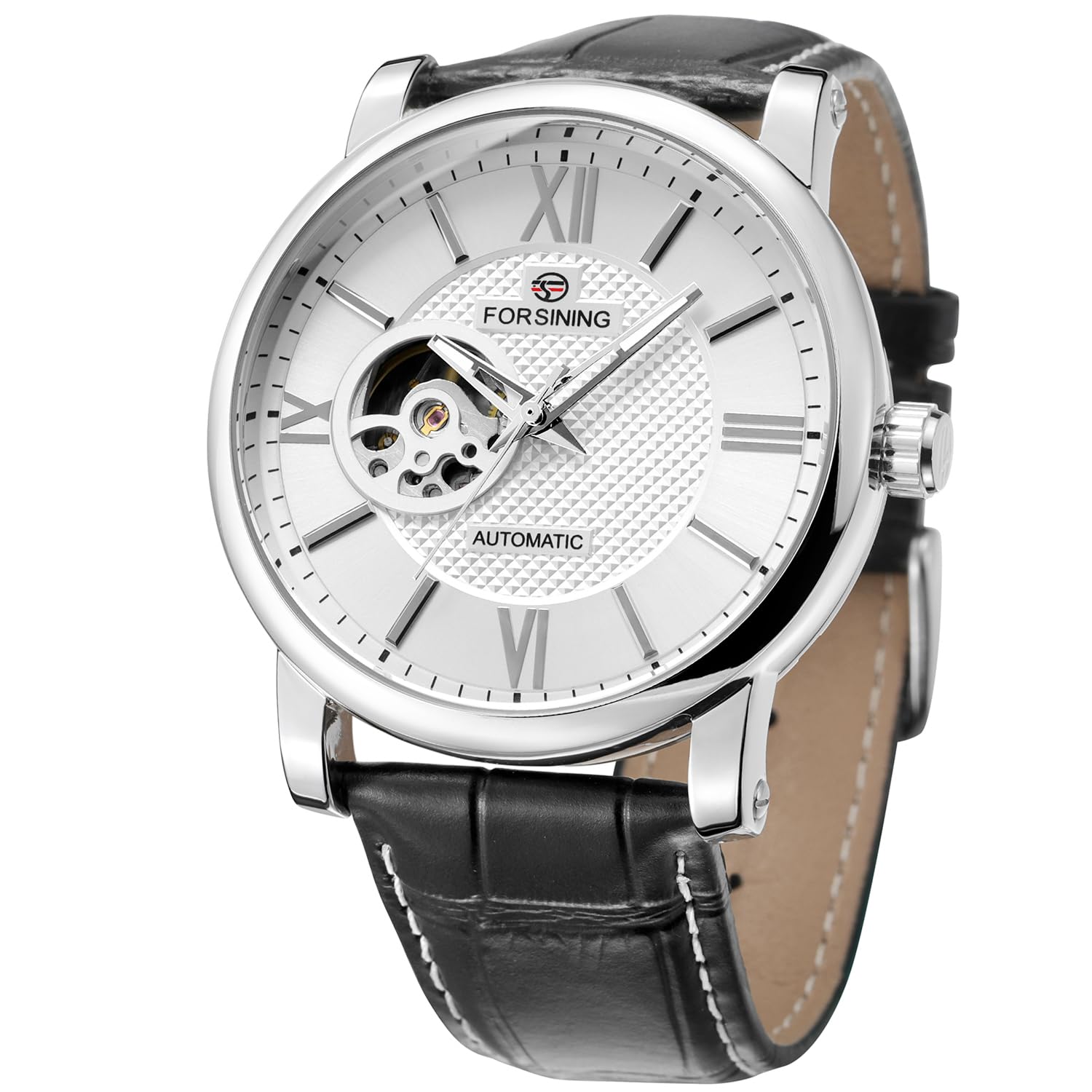 FORSINING Orologio da polso da uomo, meccanico, alla moda, con grande quadrante in pelle