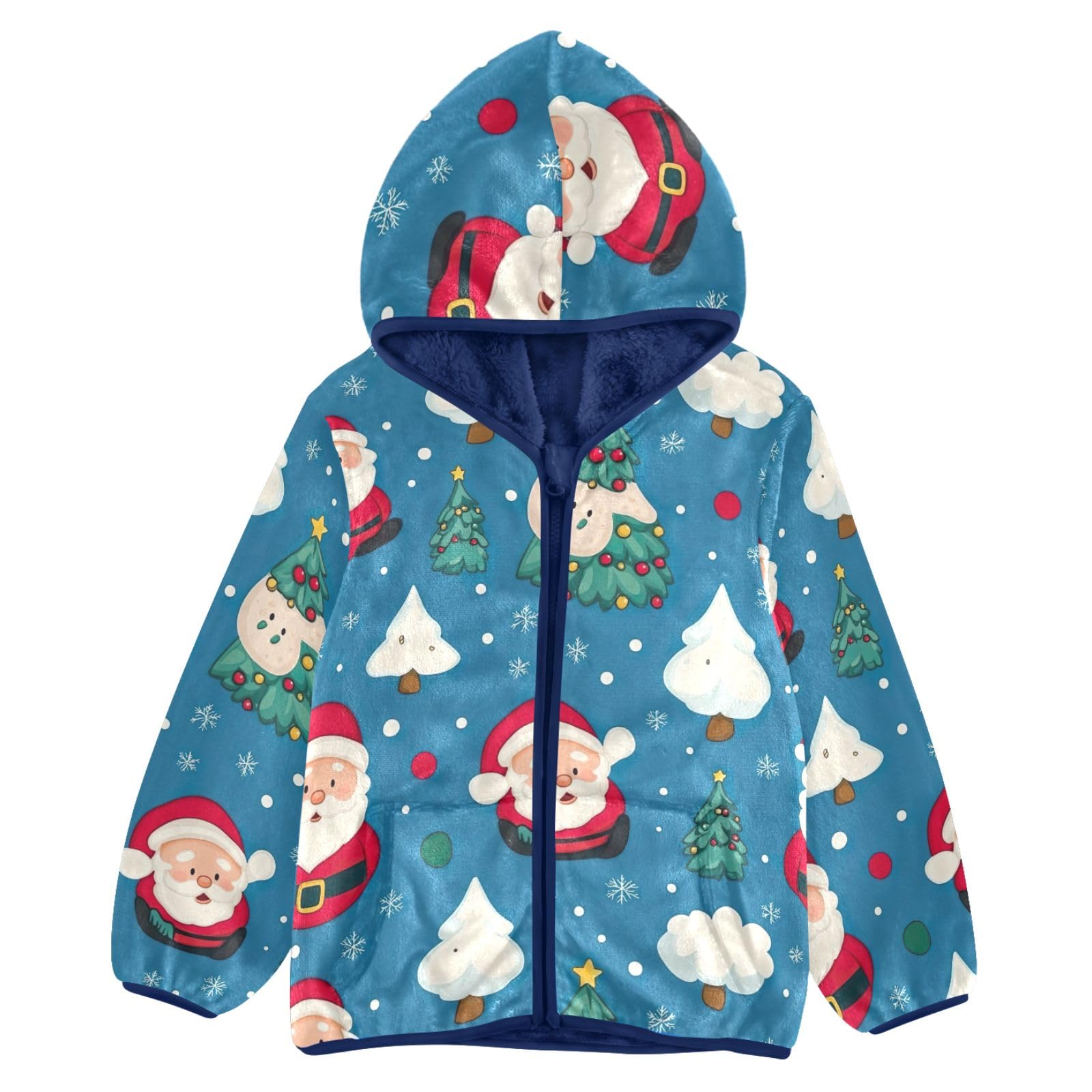 CHIFIGNO Cute Girls Boys Fleece Jacket Cute Santa Claus Christmas Trees Boys Hoodies Toddler Sweatshirt with Pockets for Toddler and Kids, 6T